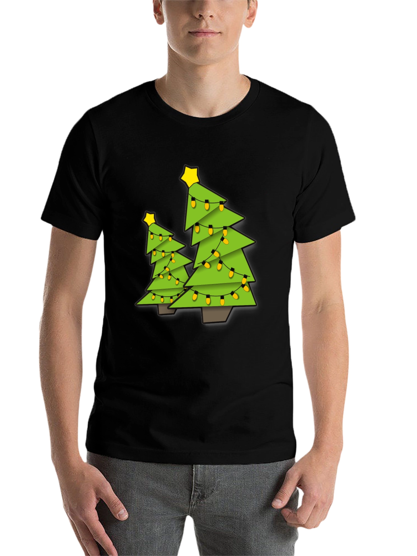 Black Festive Christmas Tree Graphic Tee - Black view 7