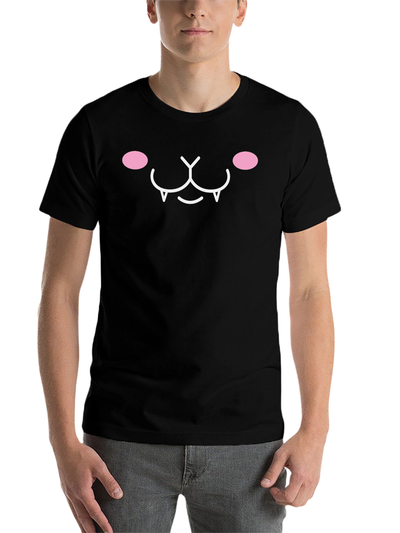Black Cute Kawaii Cat Face Graphic Tee - Black view 7