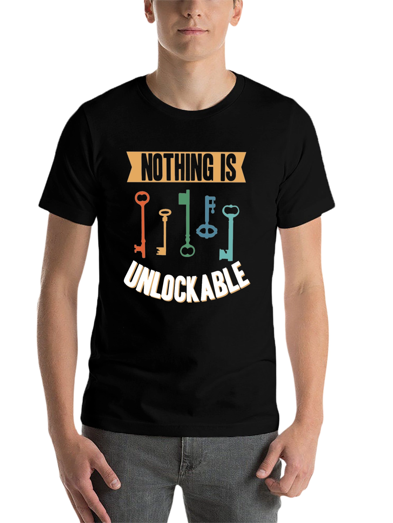 Black Nothing is Unlockable Graphic T-Shirt view 7