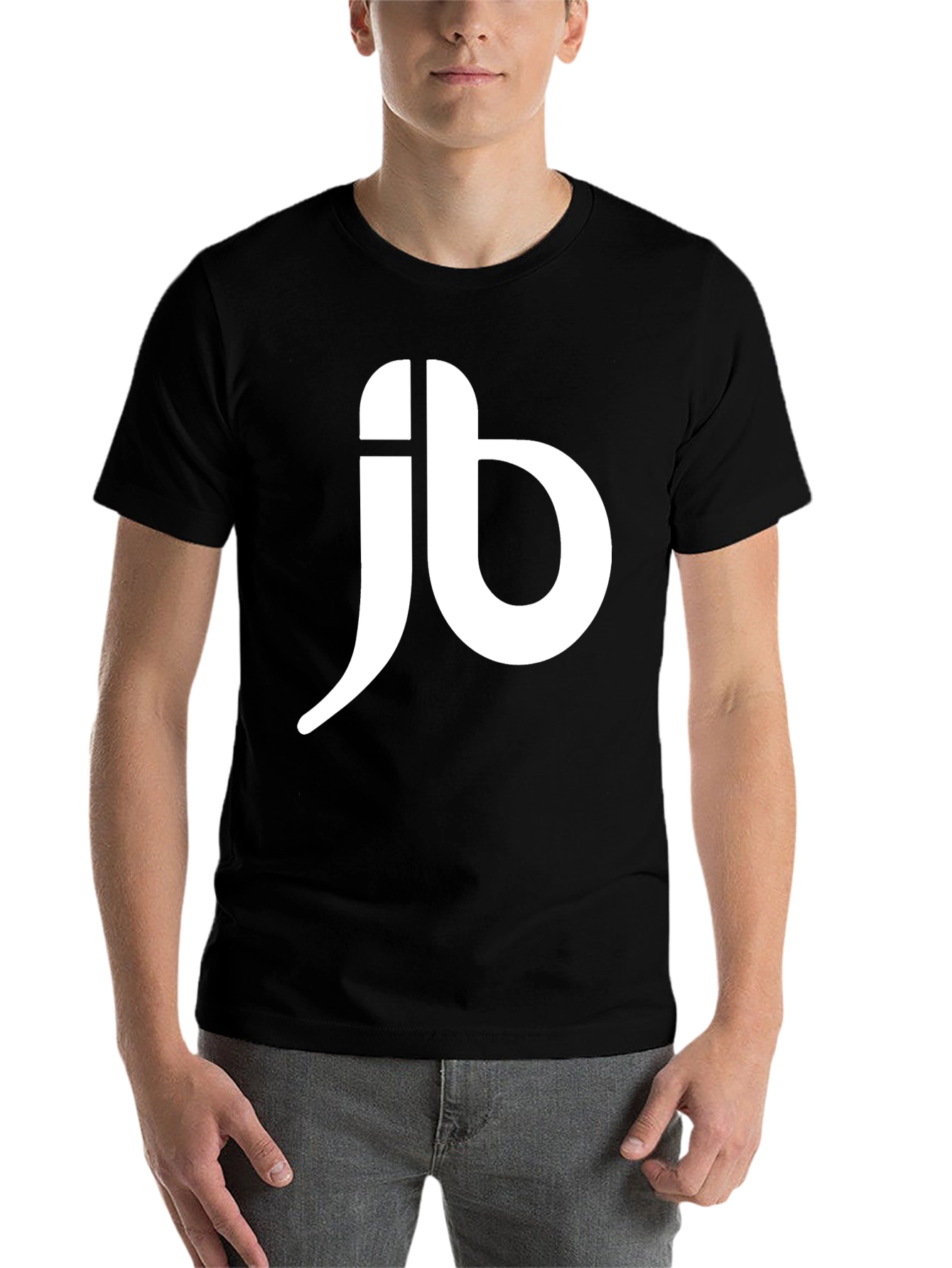 Black Men's Black T-Shirt with White JB Logo view 7
