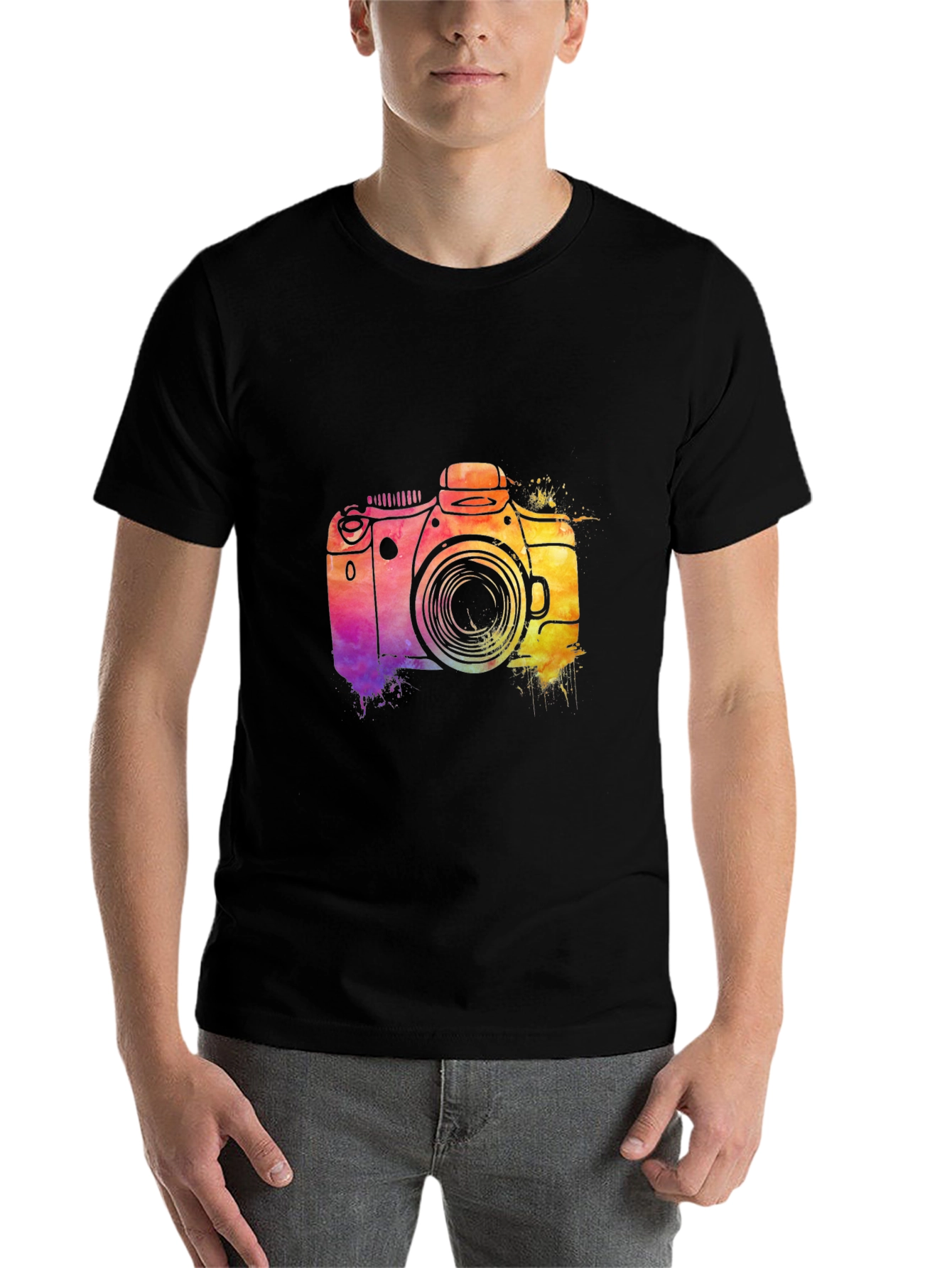 Black Watercolor Camera Graphic T-Shirt view 7