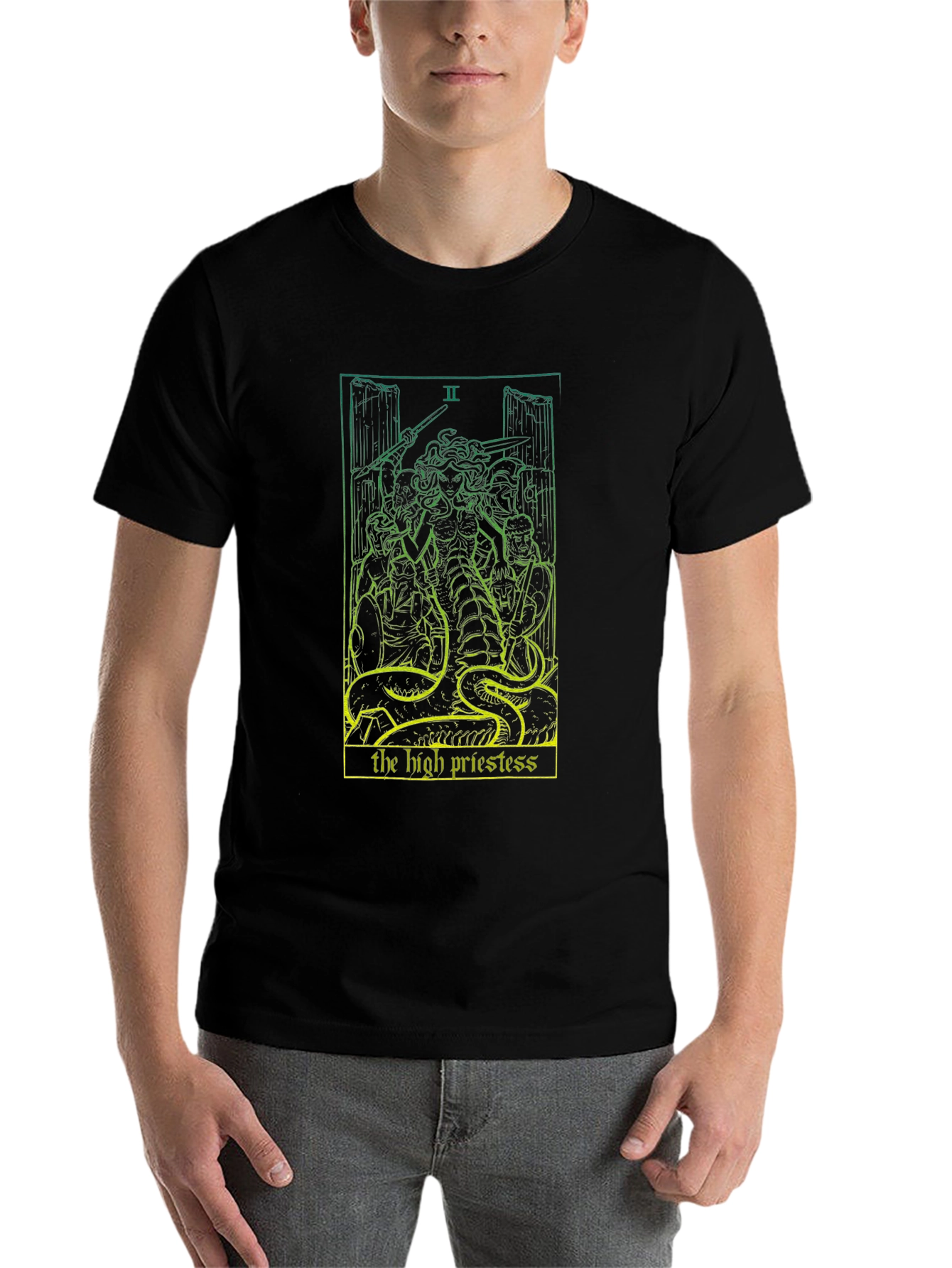 Black The High Priestess Tarot Card T-Shirt - Black view 7