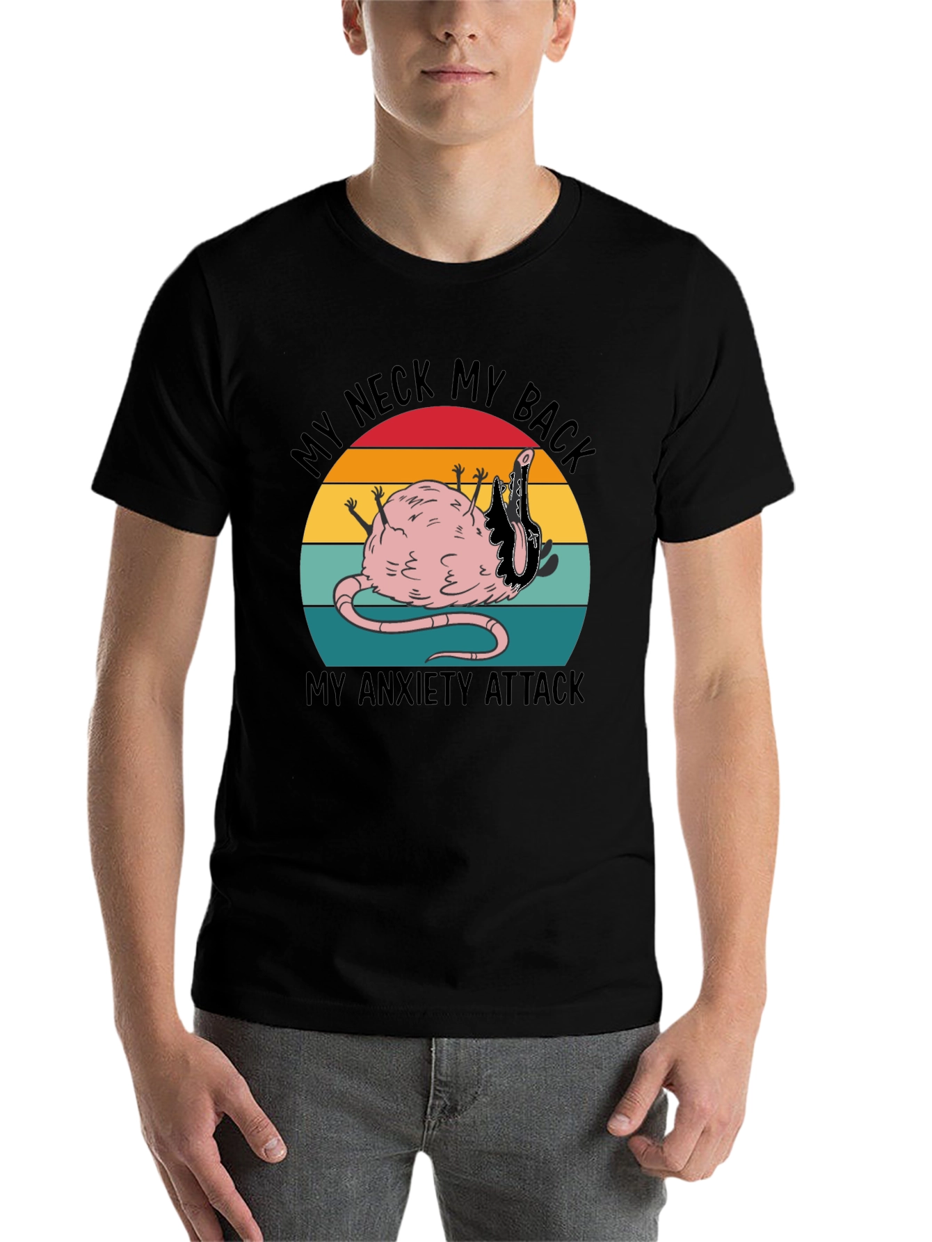 Black Funny 'My Neck My Back' Rat Anxiety T-Shirt view 7