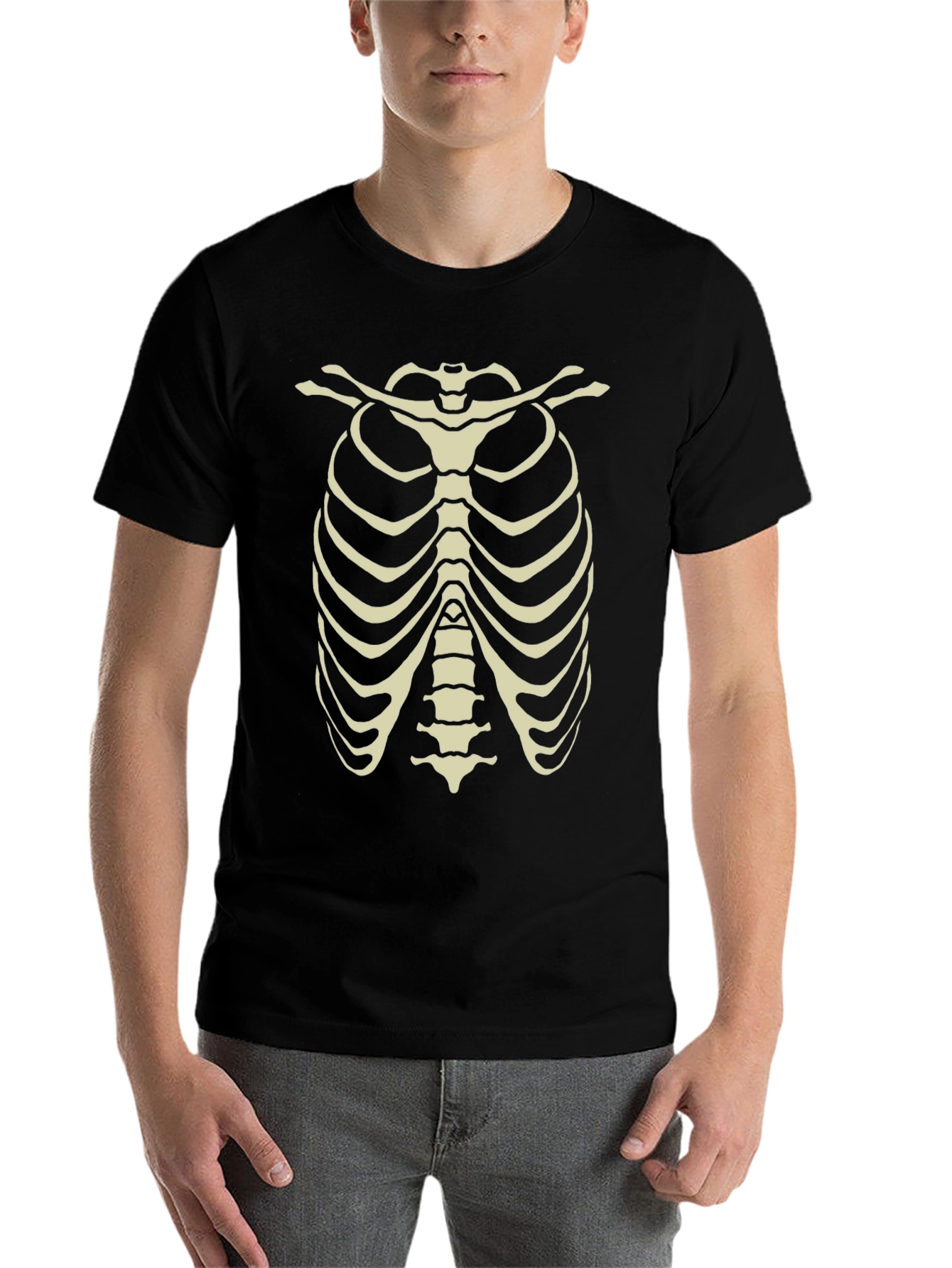 Black Skeleton Rib Cage Graphic Tee - Halloween Costume Shirt view 7