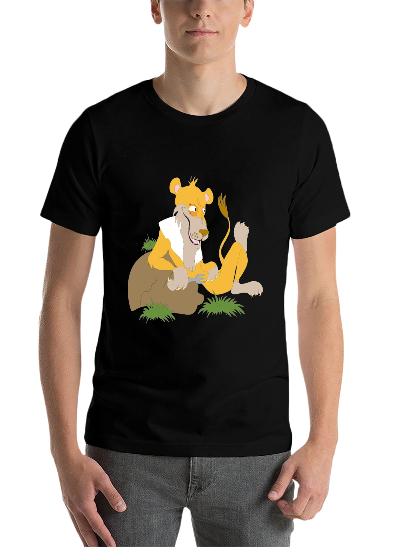 Black Lion Cartoon Graphic T-Shirt - Black view 7