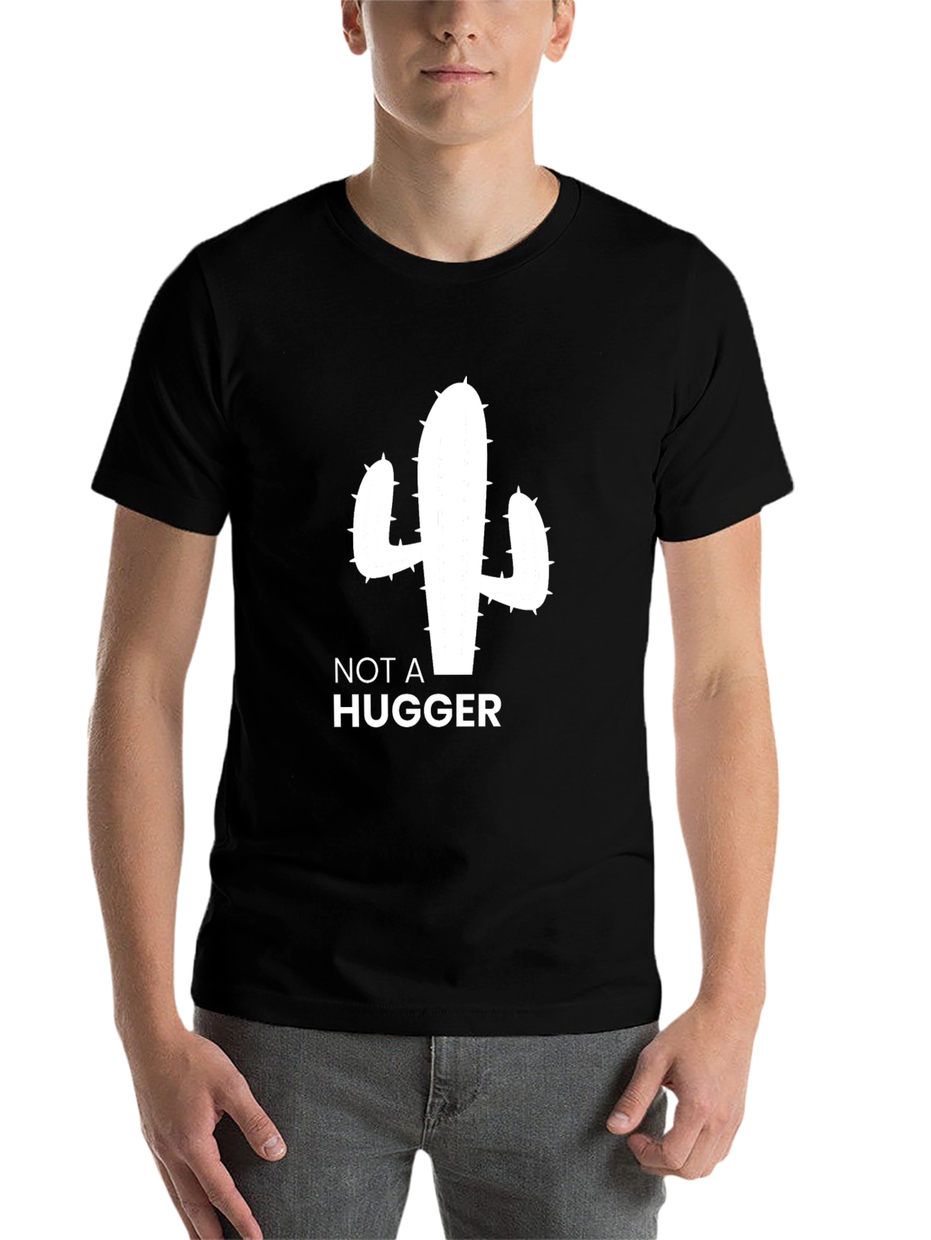 Black Not a Hugger Cactus T-Shirt - Unisex Graphic Tee view 7