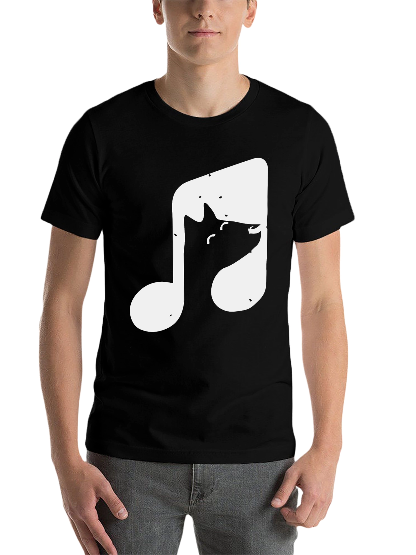 Black Cool Cat Music Note Graphic T-Shirt view 7
