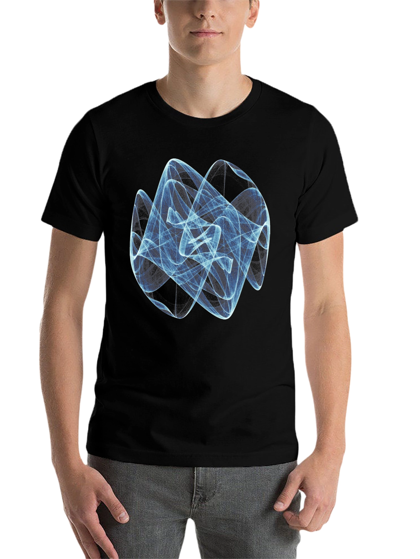 Black Abstract Swirl Graphic Tee - Modern Design, Black Cotton Shirt view 7