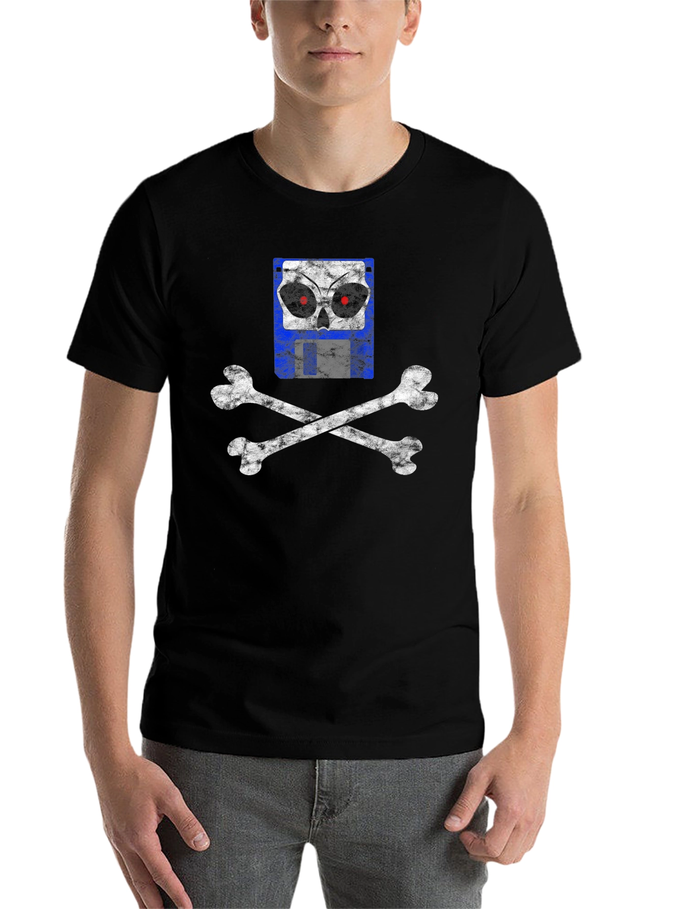 Black Floppy Skull T-Shirt - Vintage Geek Tee view 7