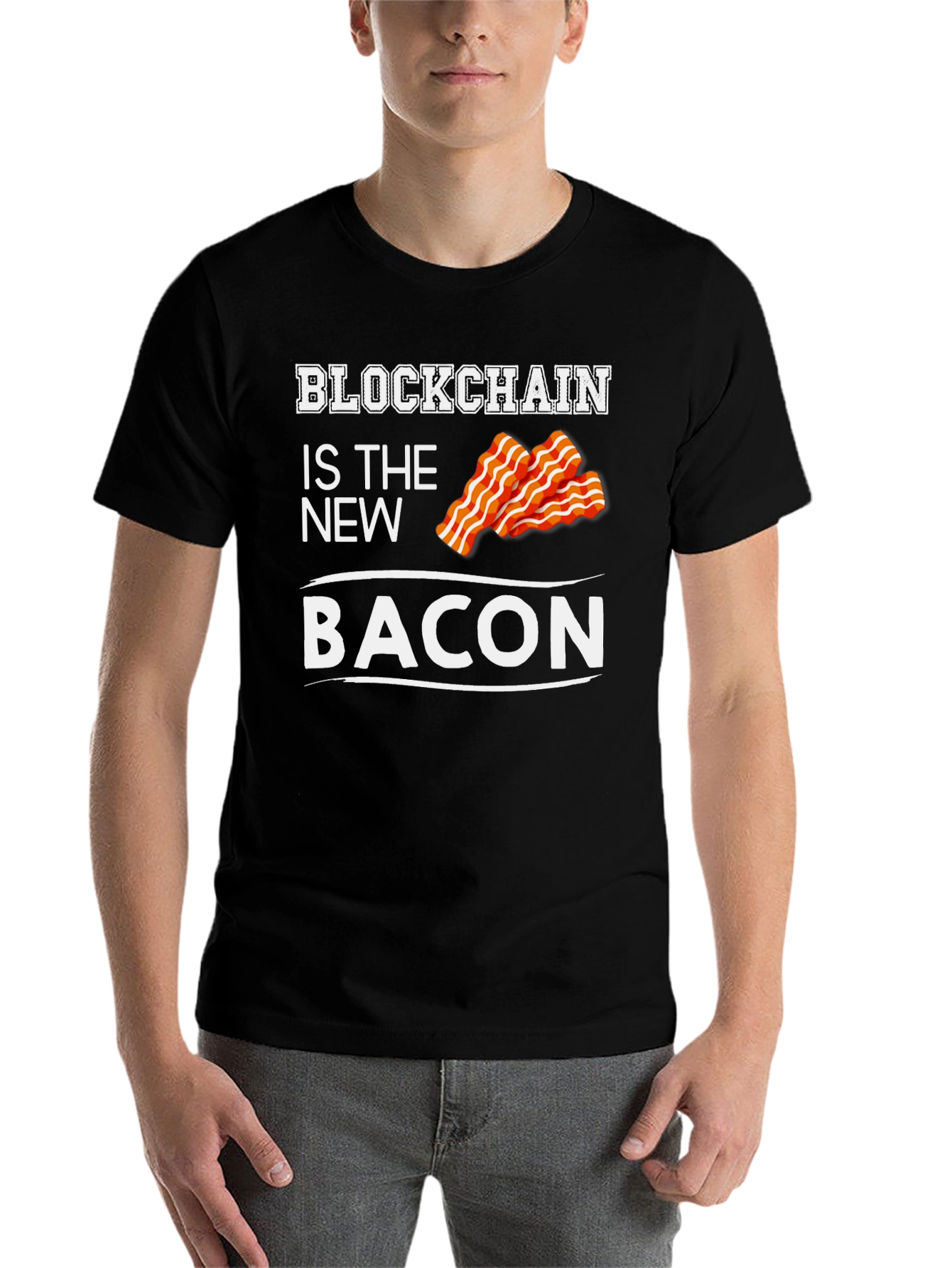 Black Blockchain is the New Bacon Graphic T-Shirt view 7
