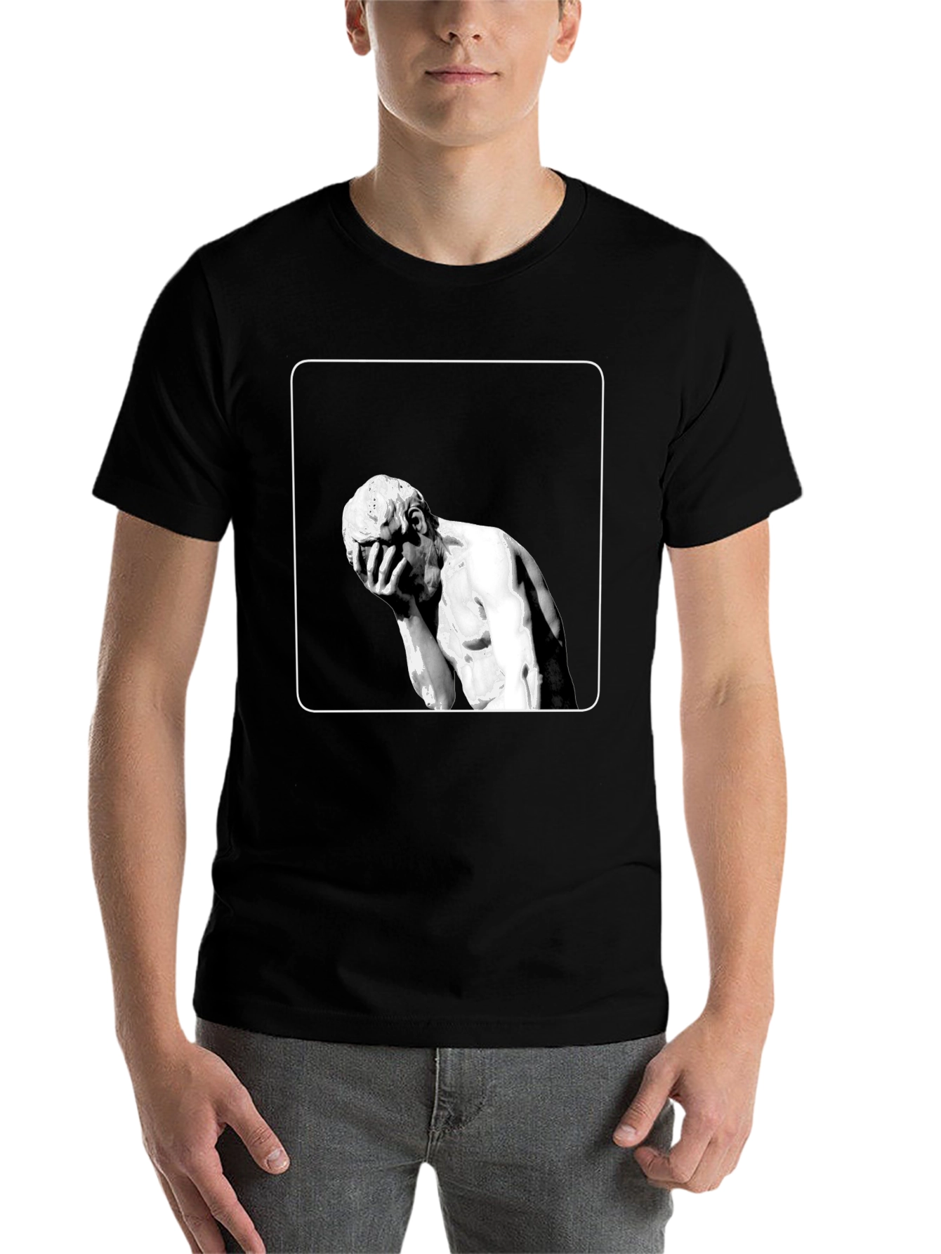 Black Modern Art Tee - Melancholy Statue Graphic view 7