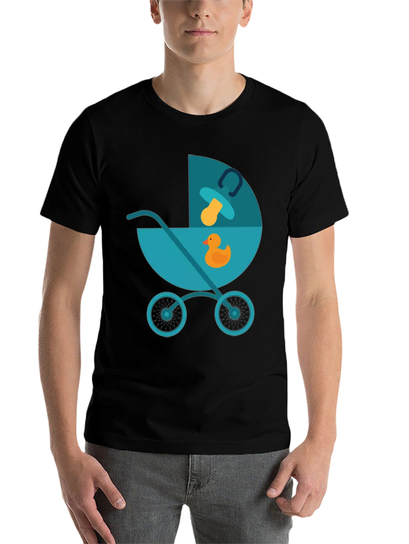 Black Cute Baby Stroller Graphic T-Shirt - Soft Cotton Tee view 7