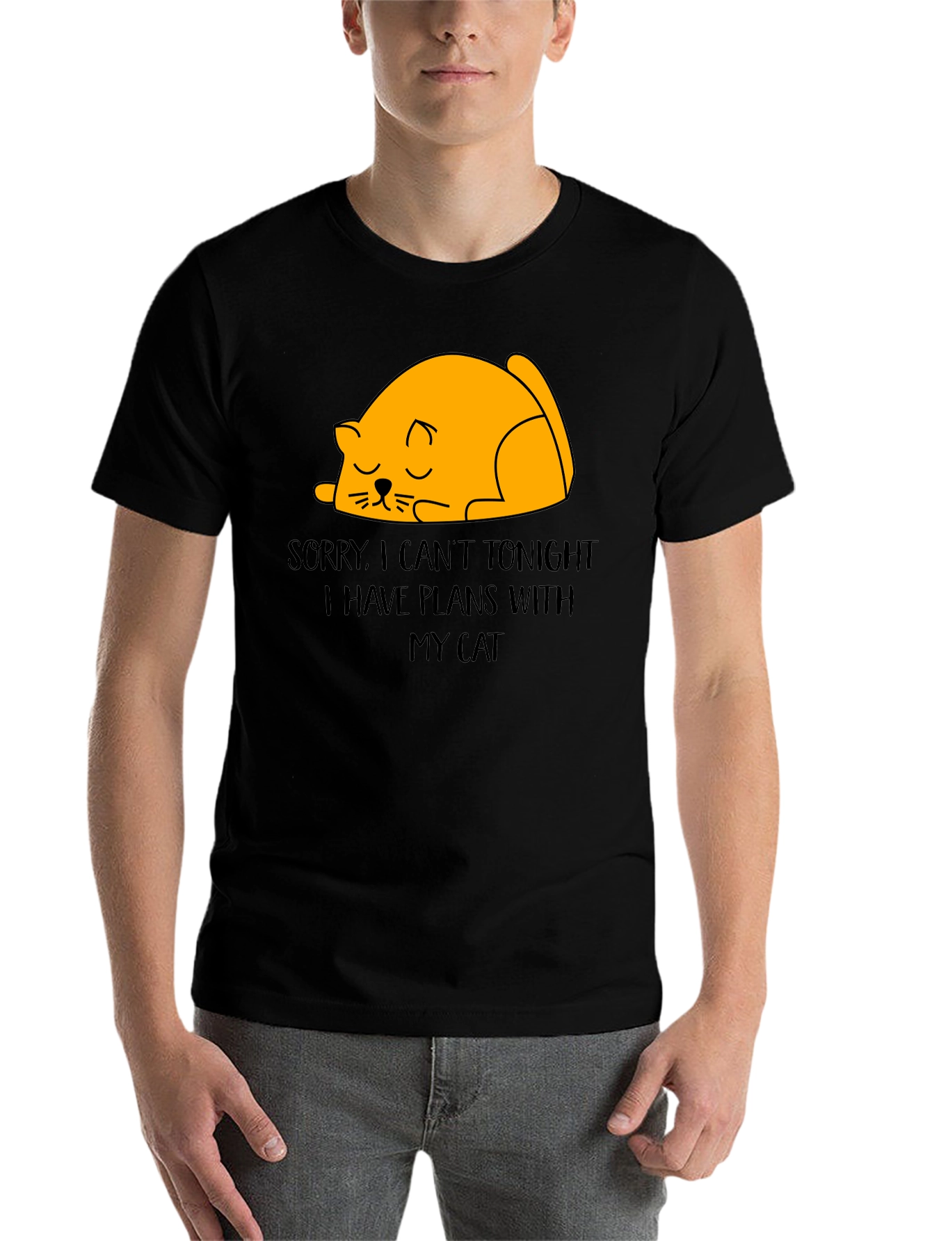 Black Funny Cat Plans T-Shirt - Sorry, Can't Tonight view 7