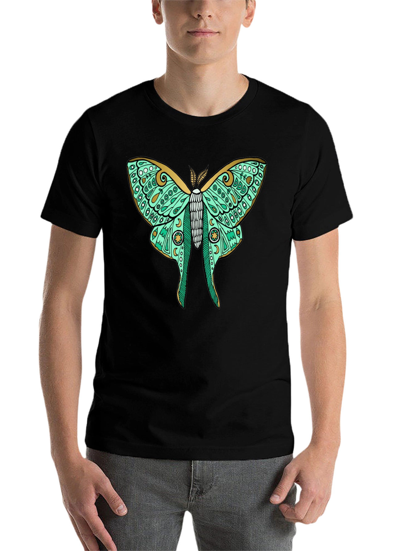 Black Luna Moth Graphic Tee - Black Cotton T-Shirt view 7