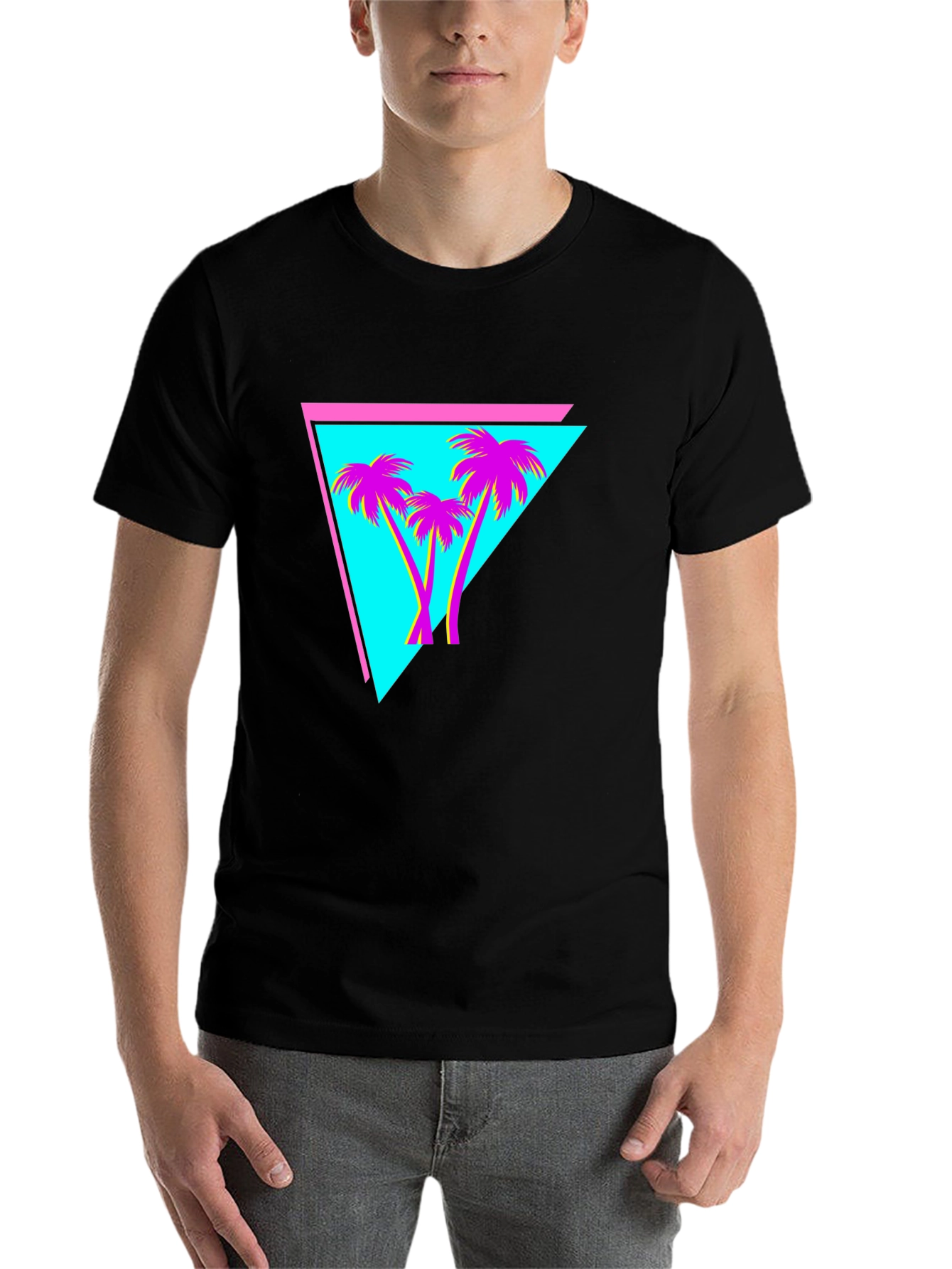 Black Retro Palm Tree Triangle Tee view 7