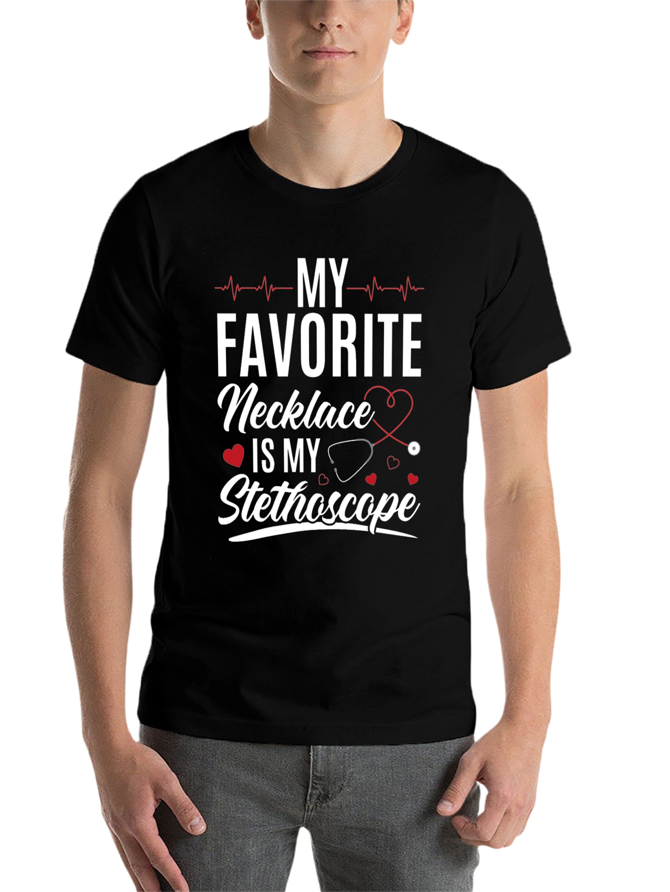Black My Favorite Necklace Stethoscope Tee view 7