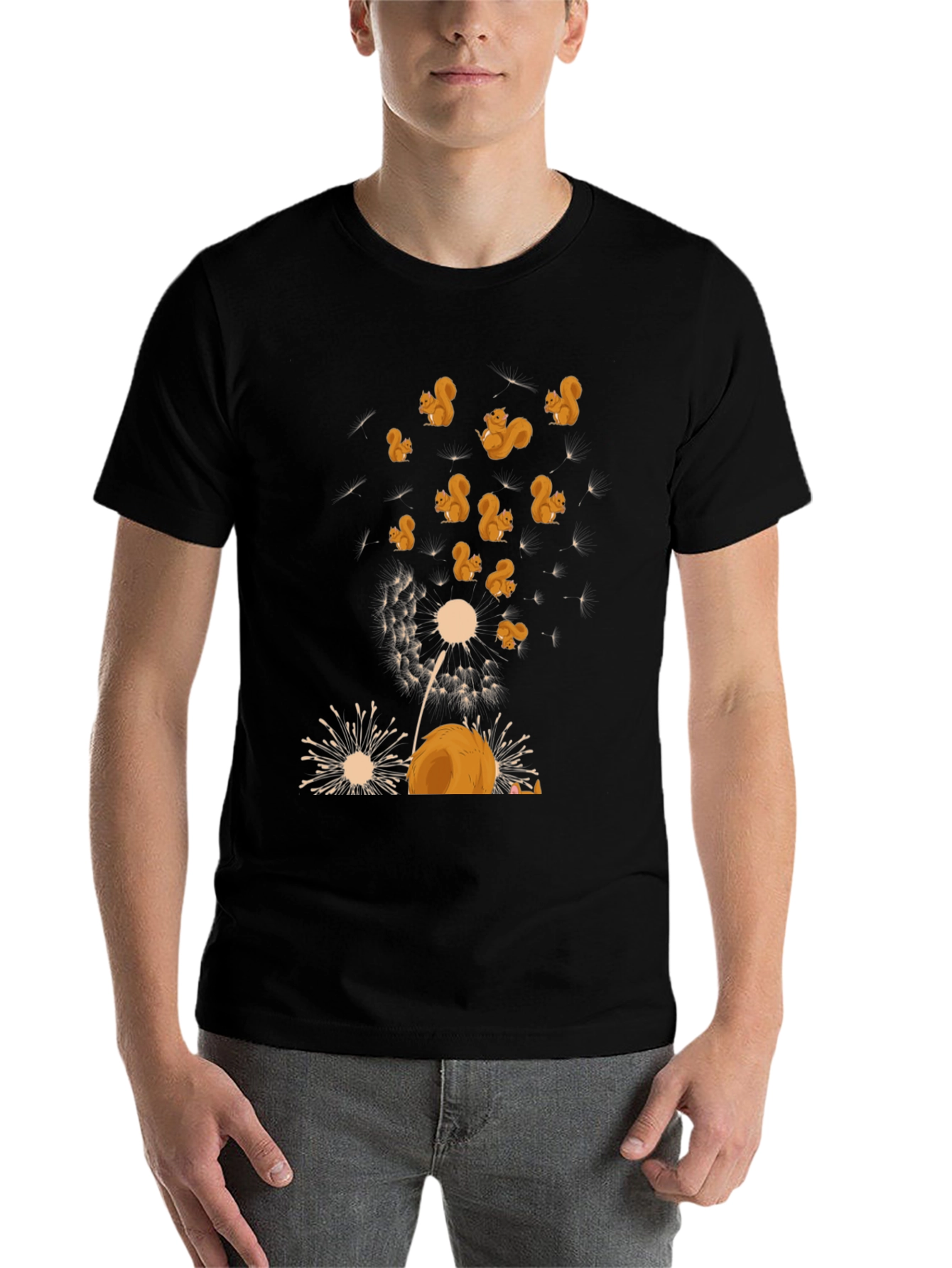 Black Squirrel Dandelion T-Shirt - Whimsical Graphic Tee view 7