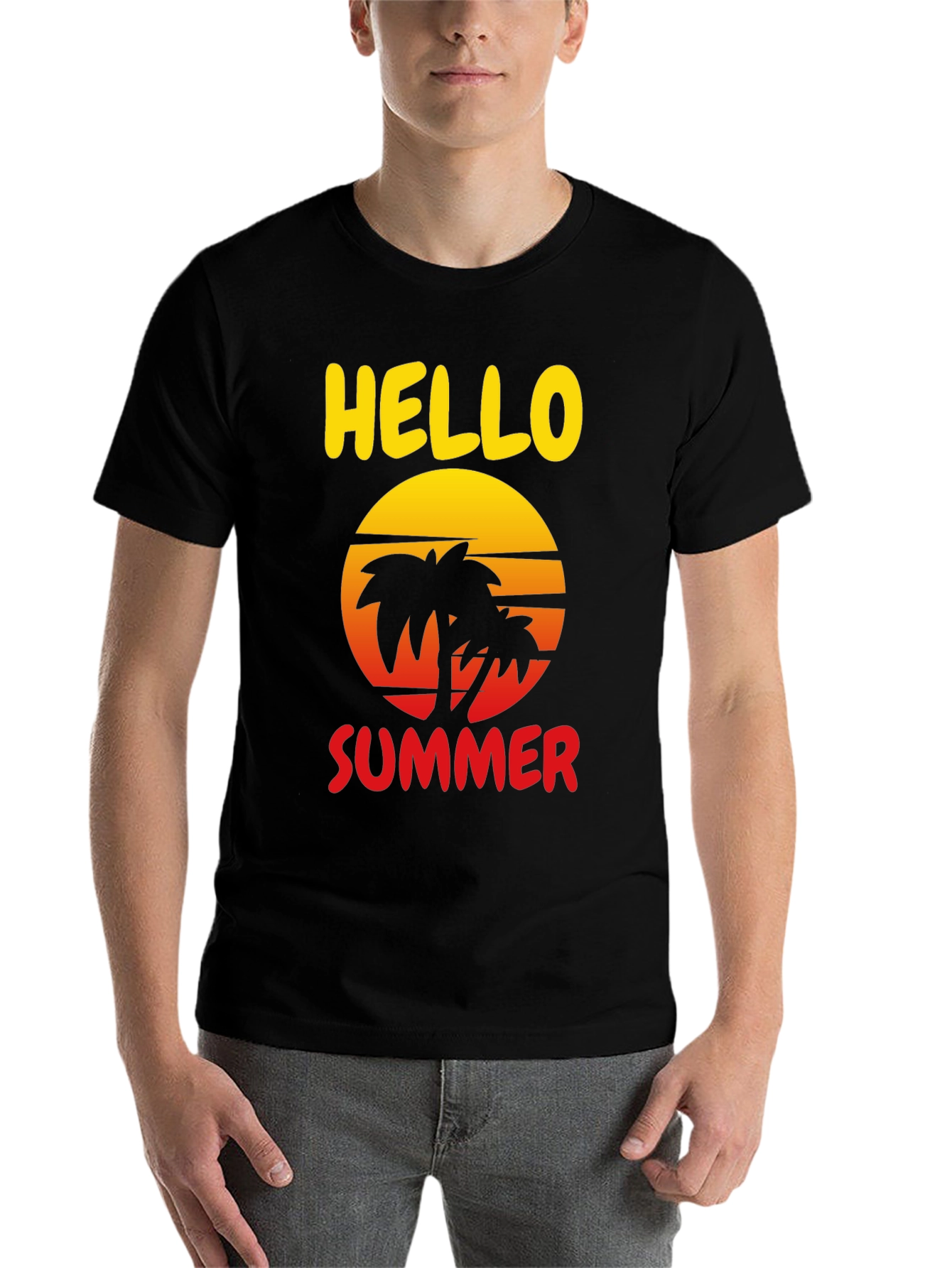 Black Hello Summer Palm Tree Graphic Tee view 7