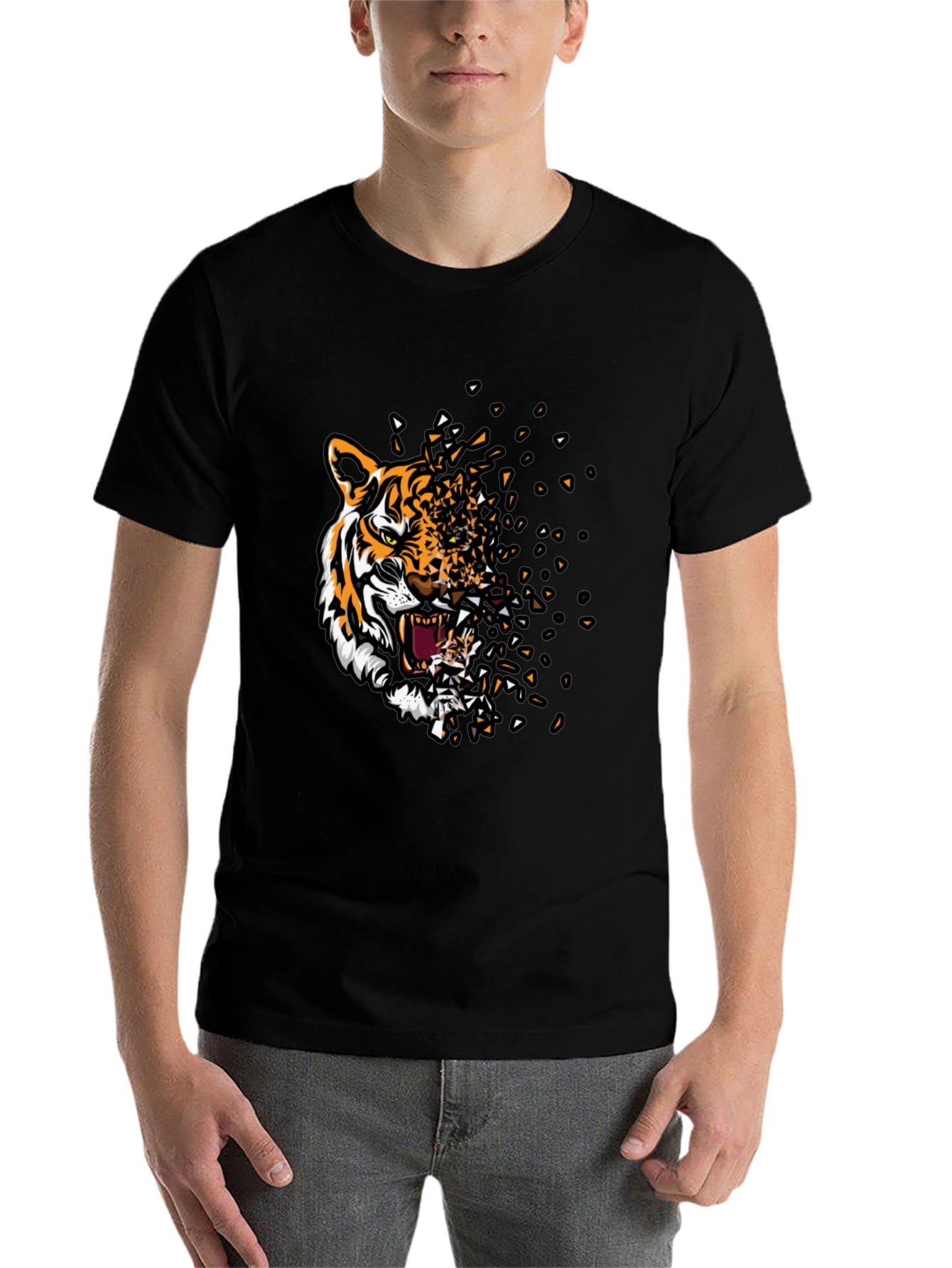 Black Tiger Graphic Print Men's Black T-Shirt view 7