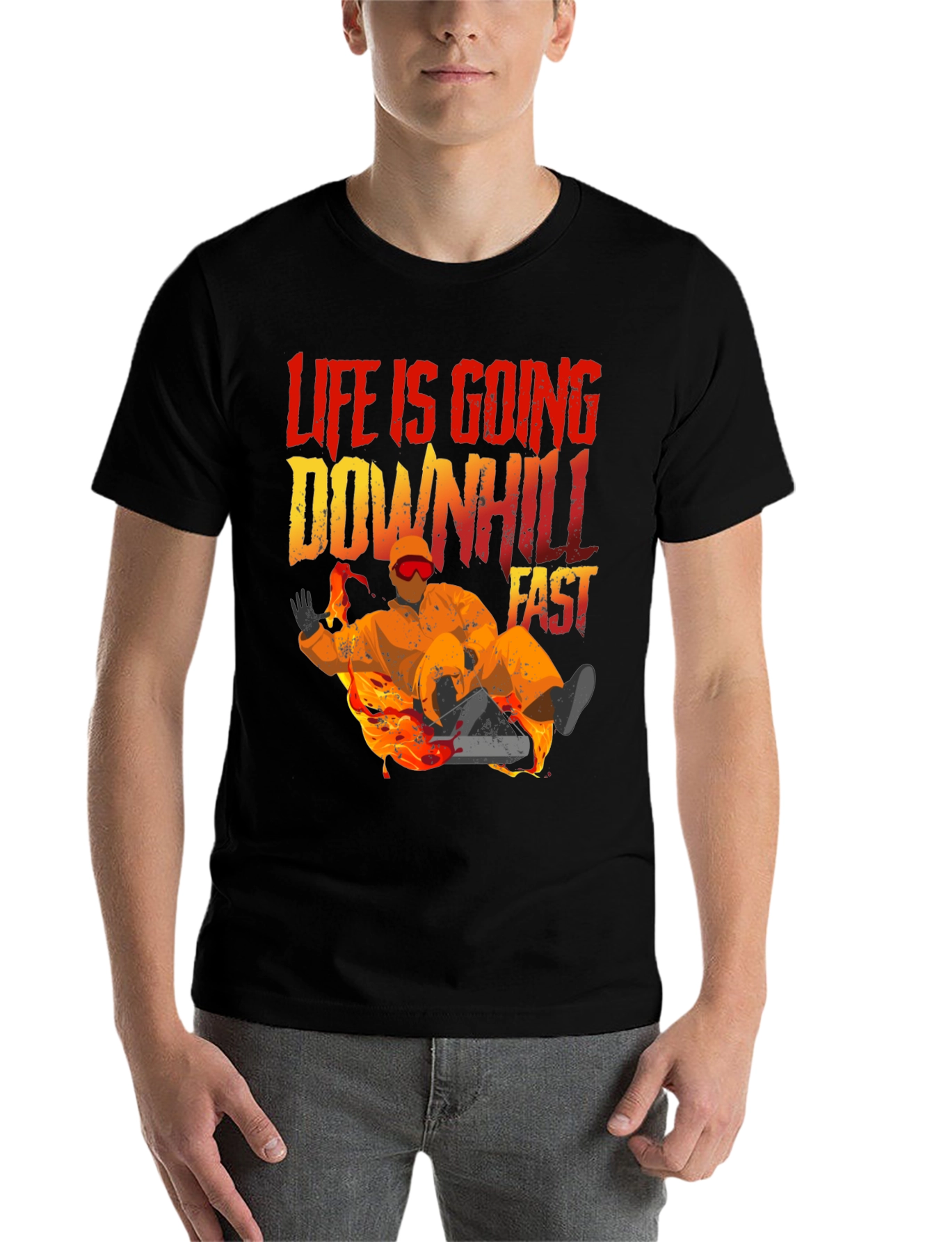 Black Life Is Going Downhill Fast Graphic Tee - Black view 7