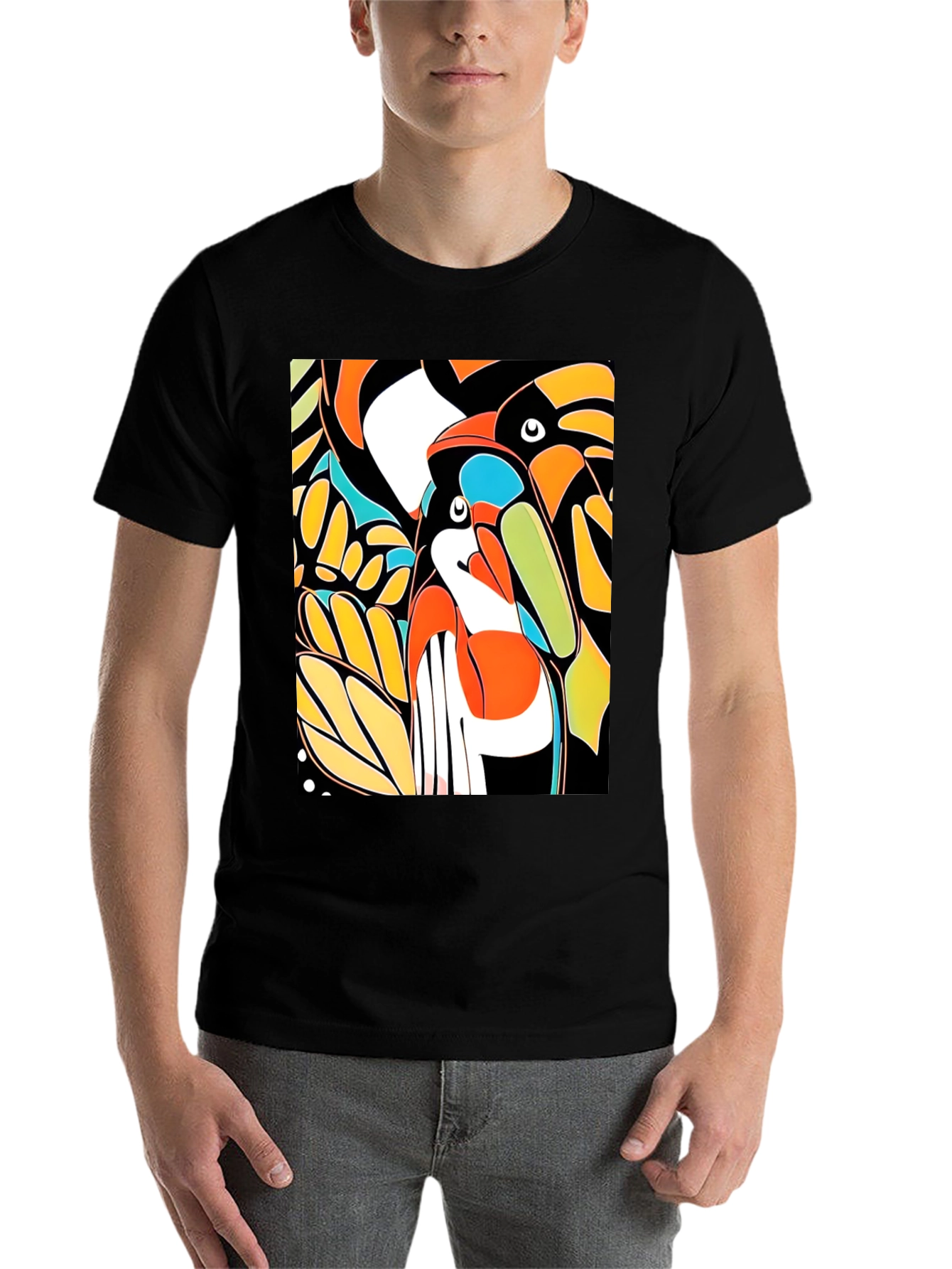 Black Abstract Toucan Print Black T-Shirt view 7