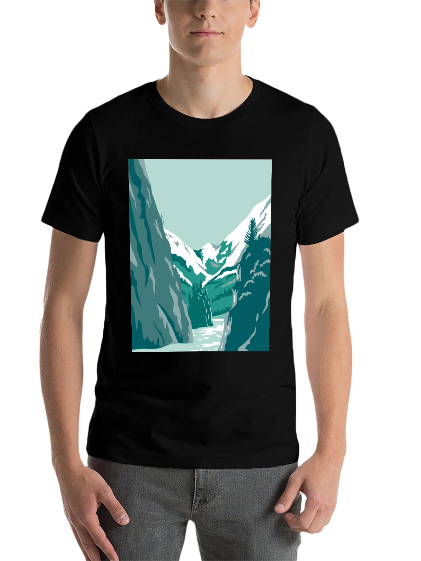 Black Mountain River Graphic Tee - Black Casual T-Shirt view 7