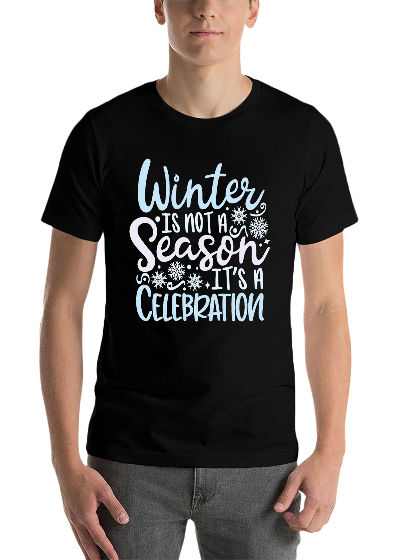 Black Winter Celebration Black Cotton T-Shirt view 7