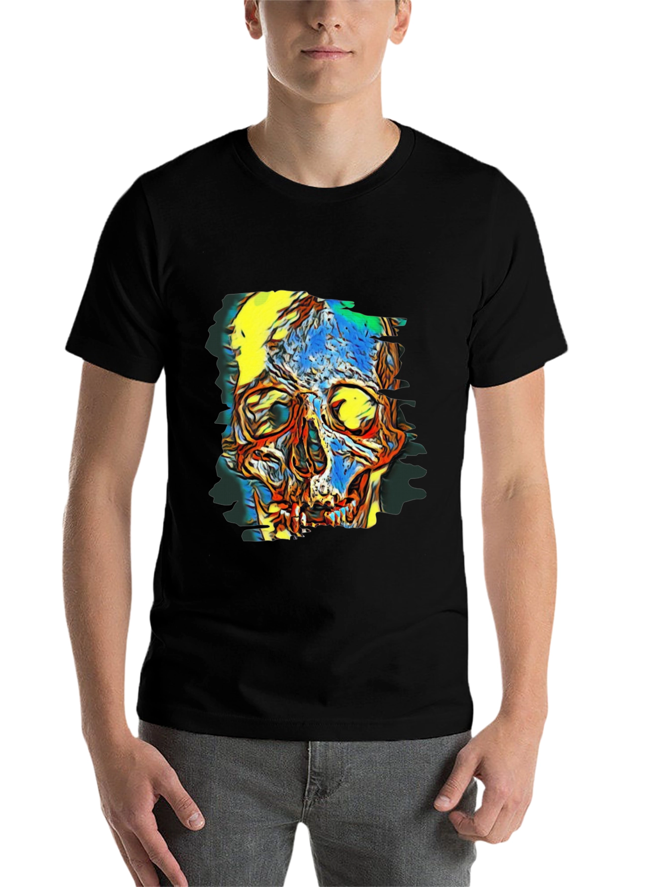 Black Abstract Skull Graphic Black T-Shirt view 7