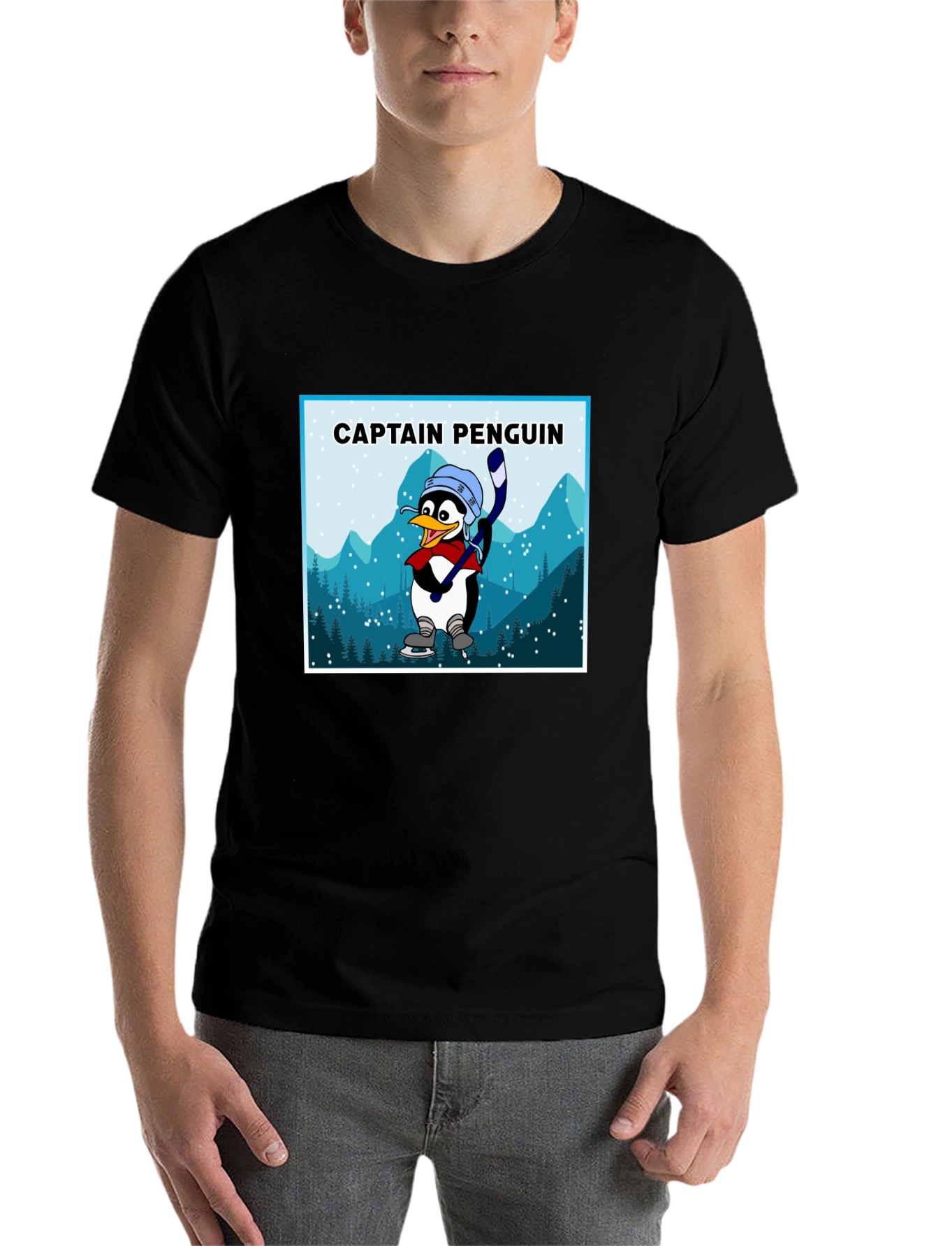 Black Captain Penguin Graphic Tee - Black Cotton T-Shirt view 7