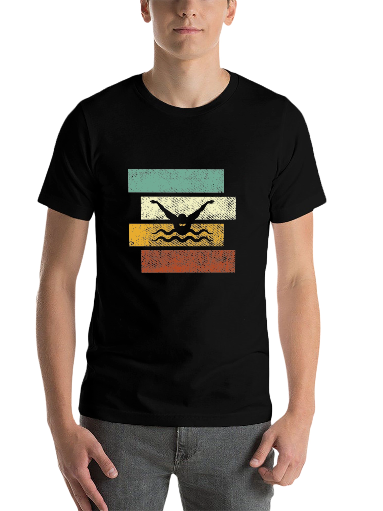 Black Retro Swimmer Graphic T-Shirt view 7