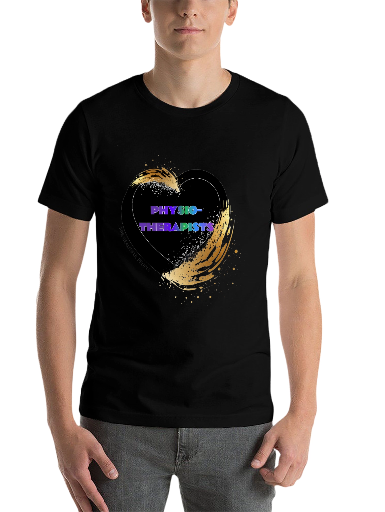 Black Physiotherapist Heart T-Shirt - Gold Accent view 7