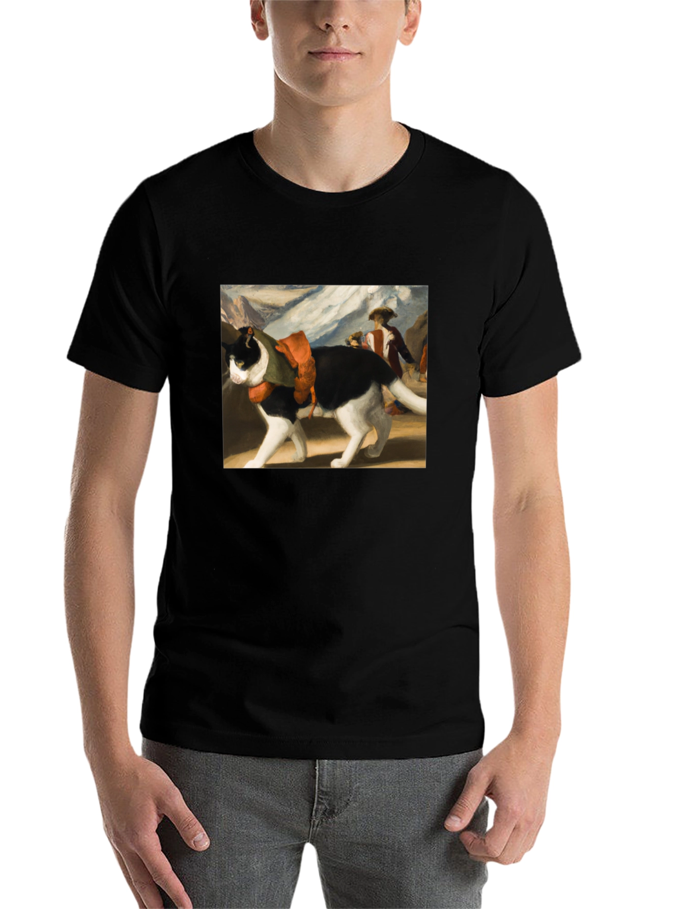 Black Artistic Cat Graphic Tee - Black view 7