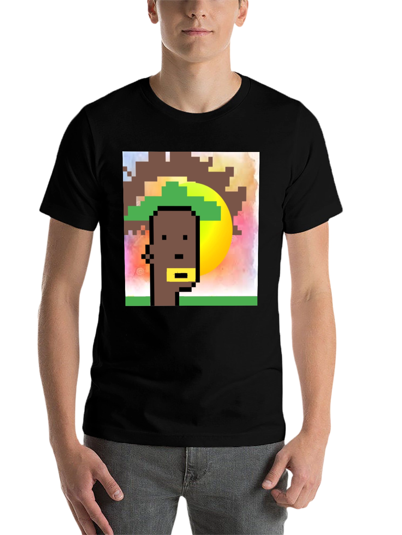 Black Pixelated Character Graphic Tee - Black Cotton Blend view 7
