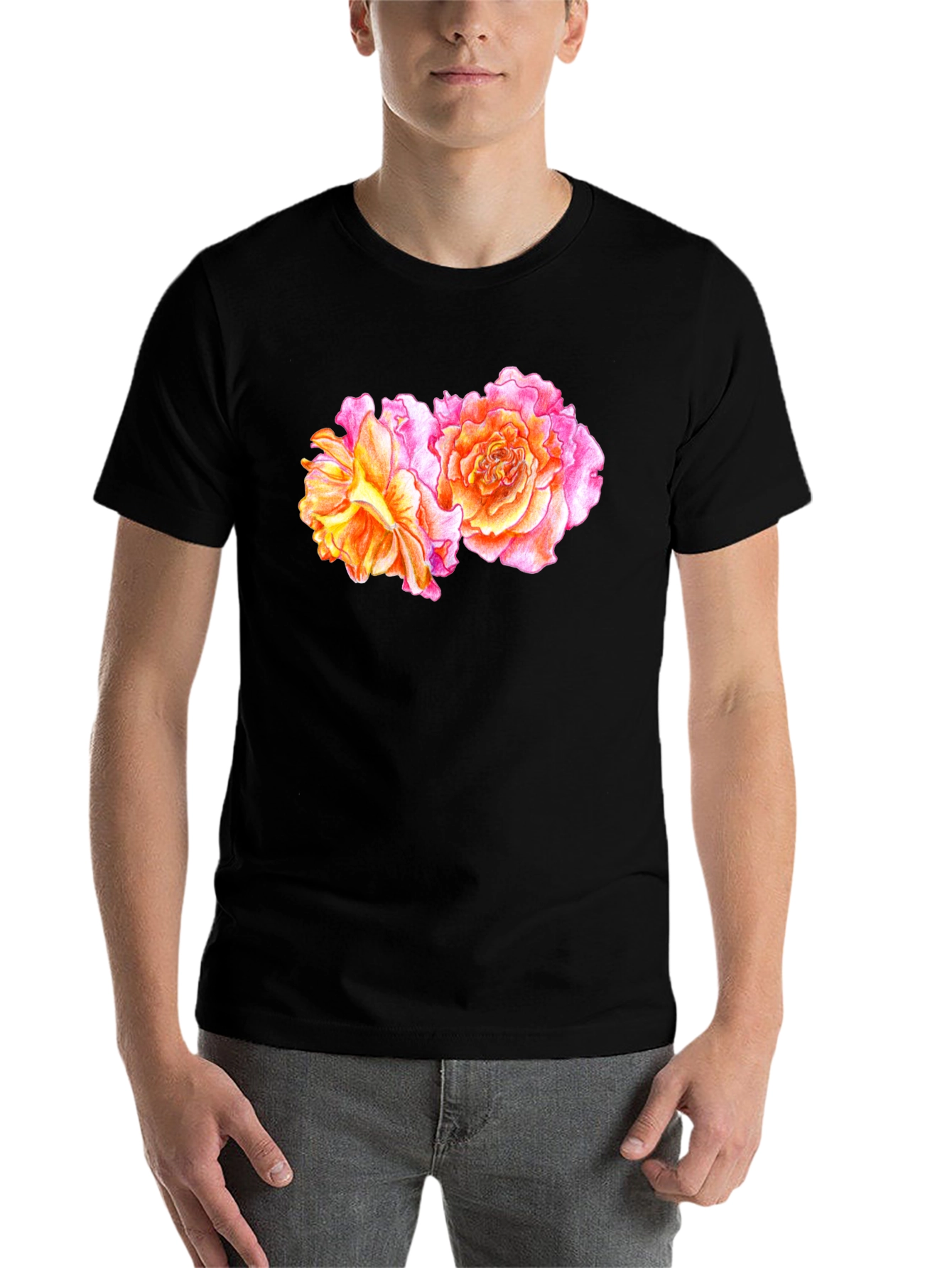 Black Floral Rose T-Shirt - Black view 7