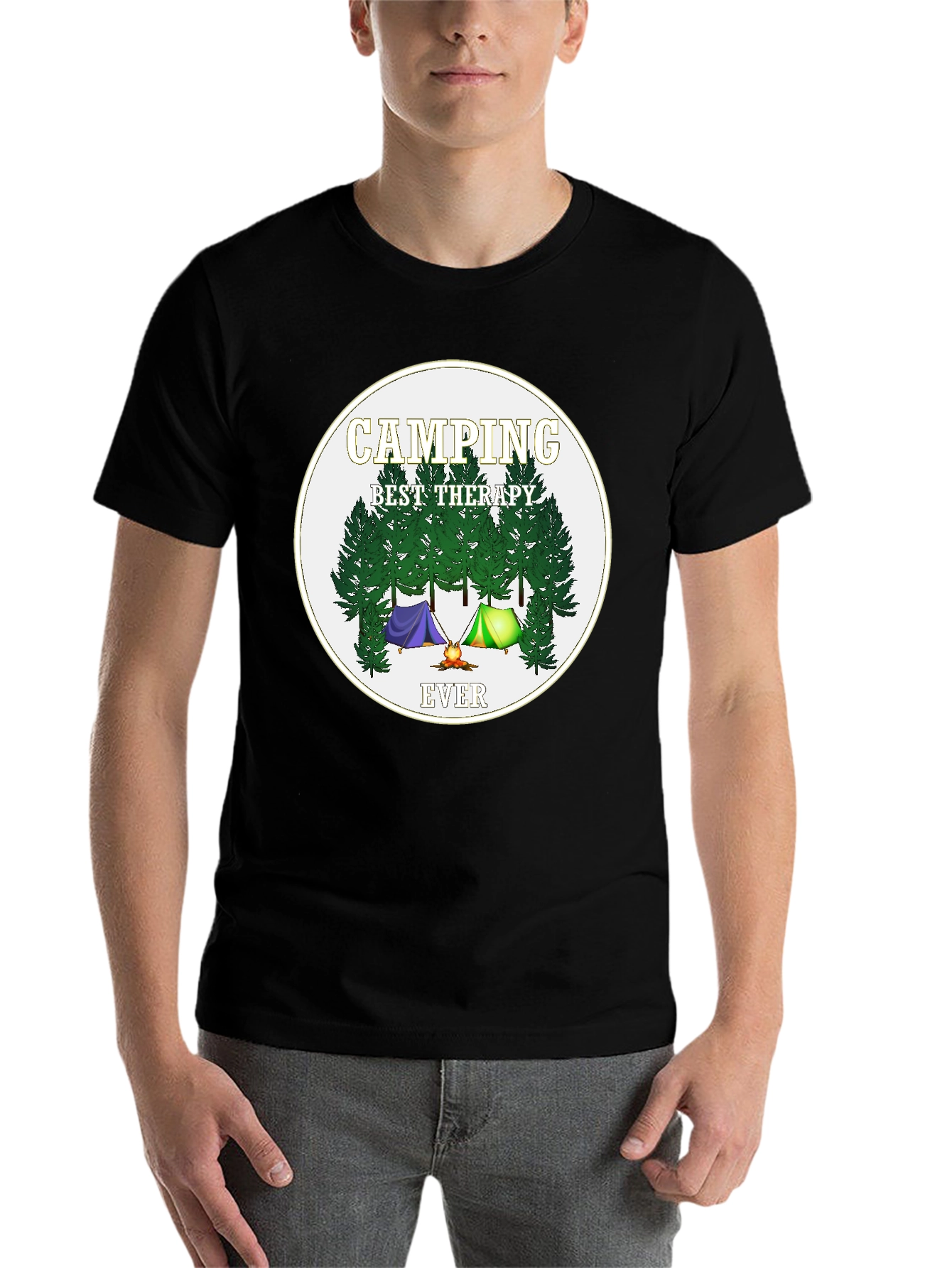 Black Camping Best Therapy Ever Graphic Tee view 7