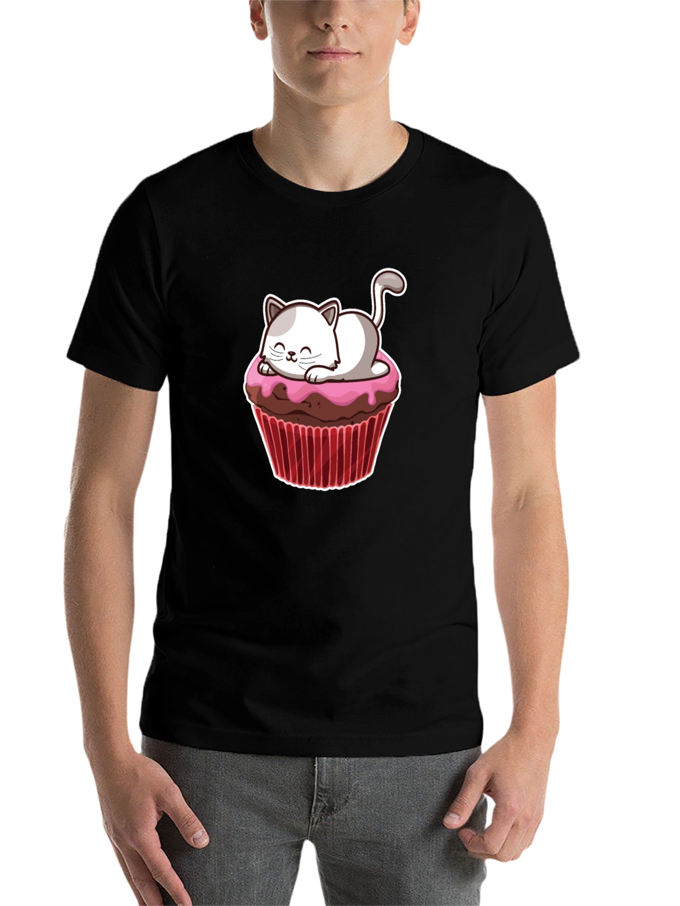 Black Cute Cat Cupcake T-Shirt - Fun & Sweet Design view 7