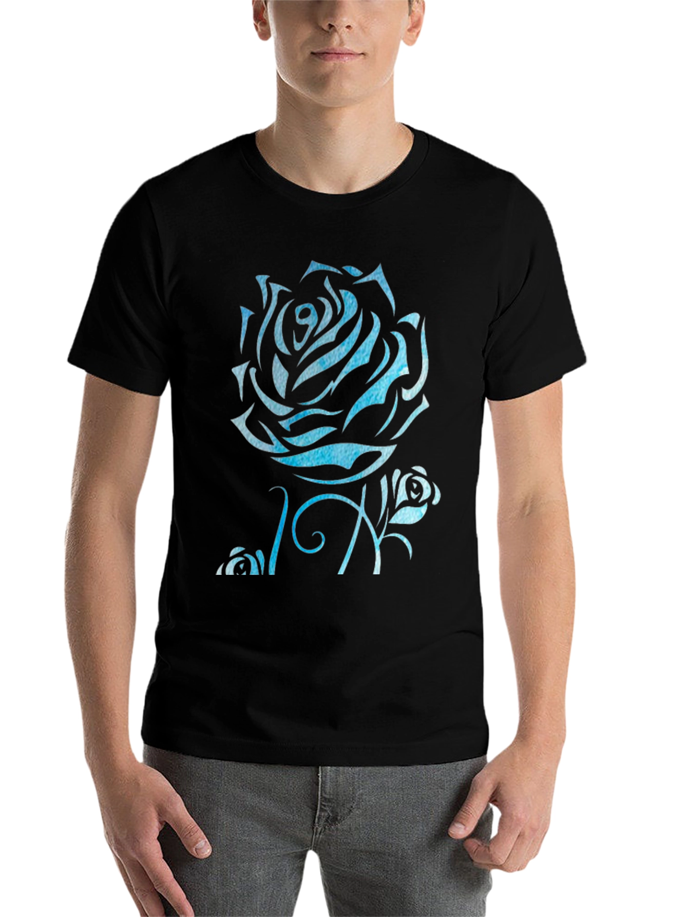Black Blue Rose Graphic Black T-Shirt view 7