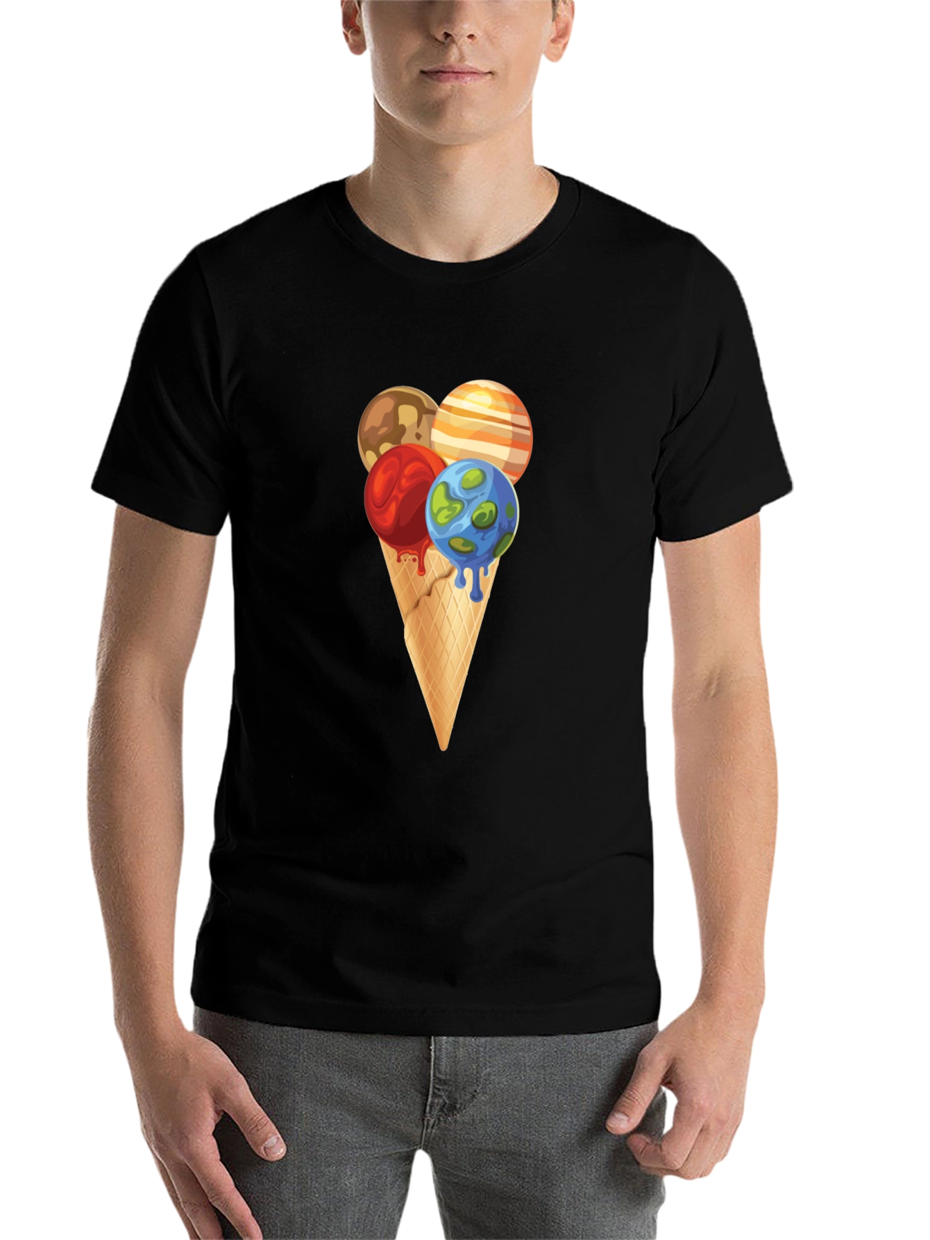 Black Planetary Ice Cream Cone Graphic Tee view 7