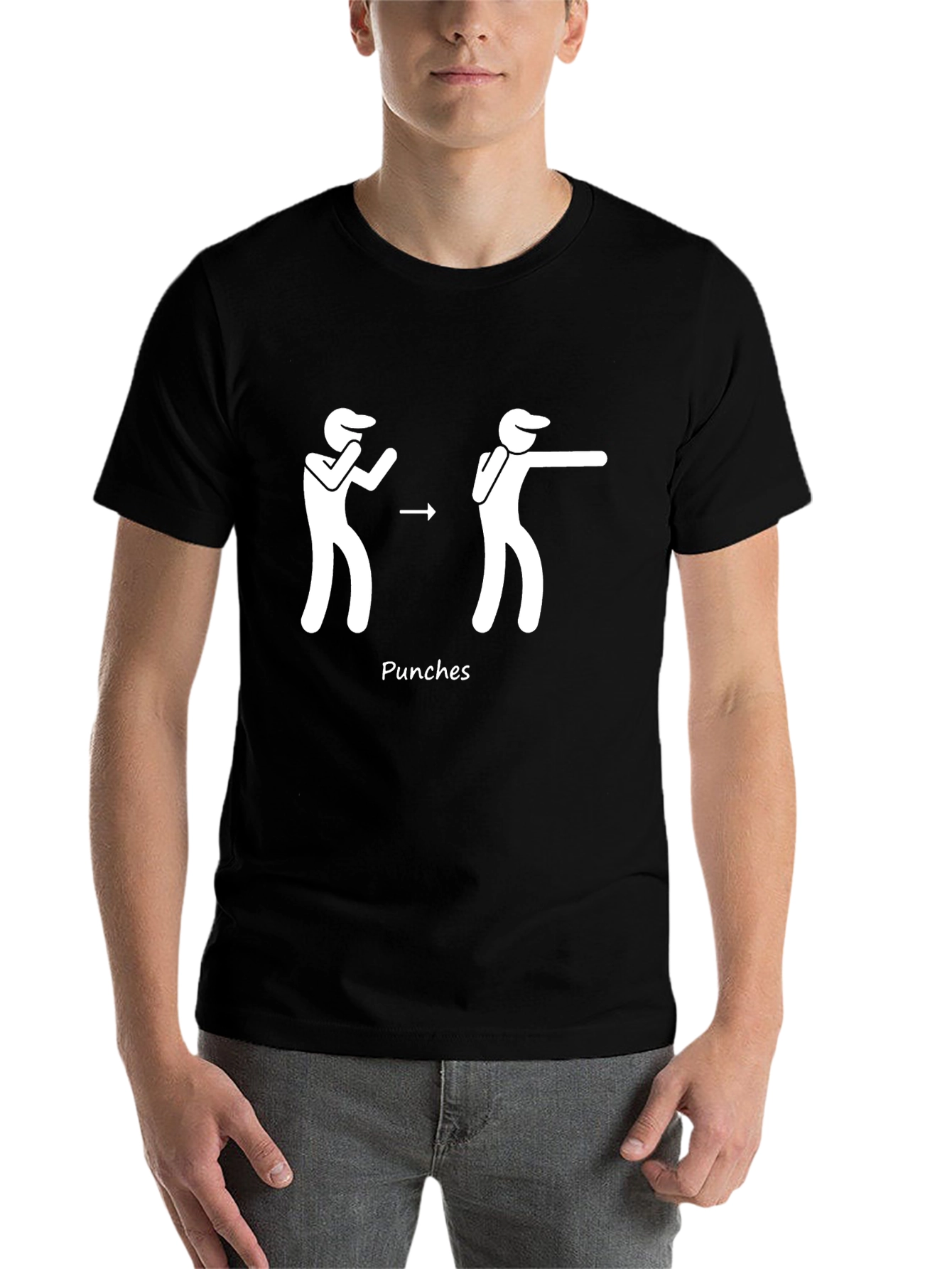 Black Punching Stick Figure Black Cotton T-Shirt view 7