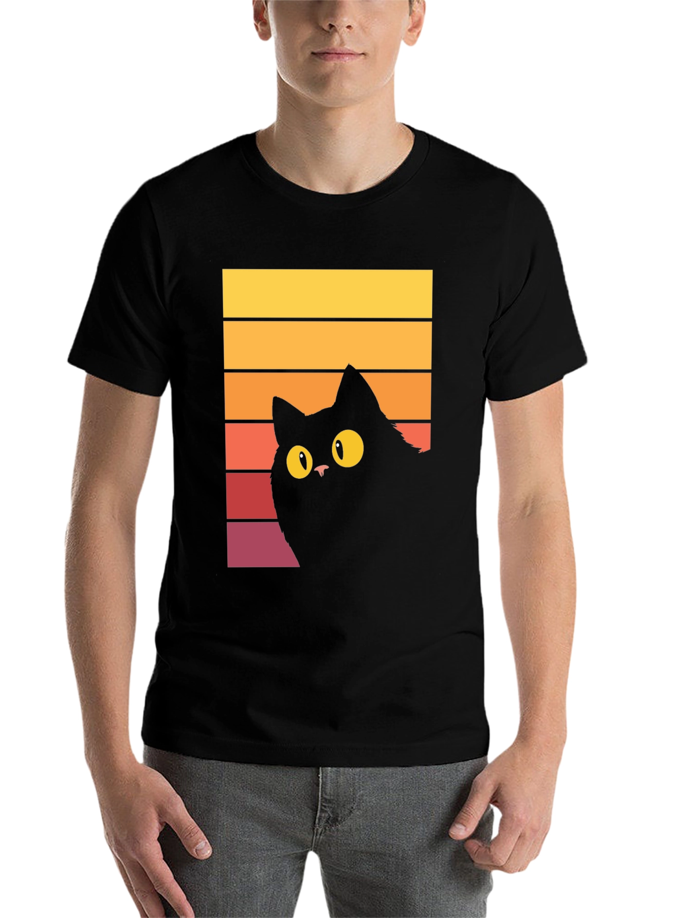 Black Retro Cat Graphic Tee - Vintage Style Black Cat T-Shirt view 7
