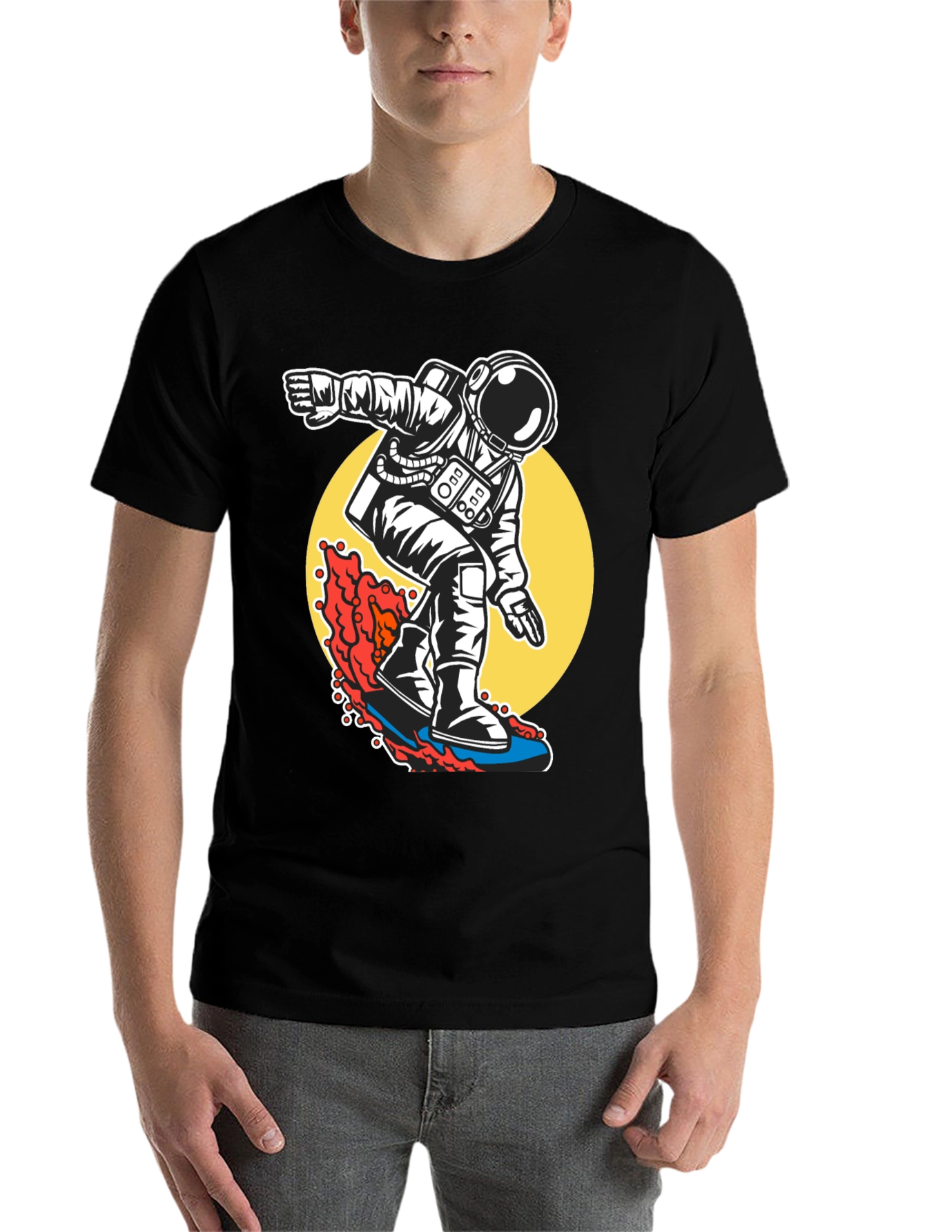 Black Surfing Astronaut T-Shirt - Ride the Waves of Space! view 7
