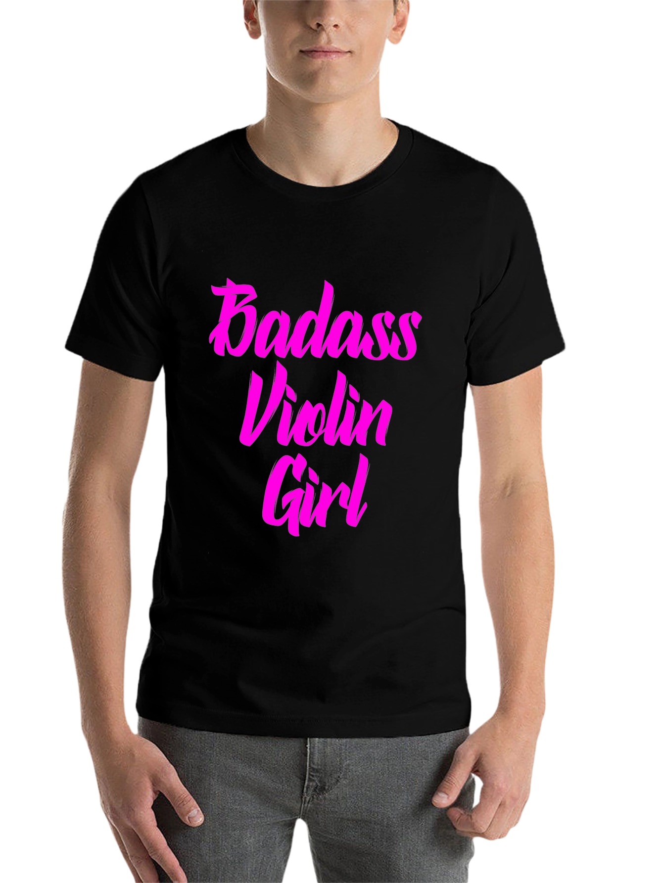 Black Badass Violin Girl Graphic Tee - Black Cotton T-Shirt view 7