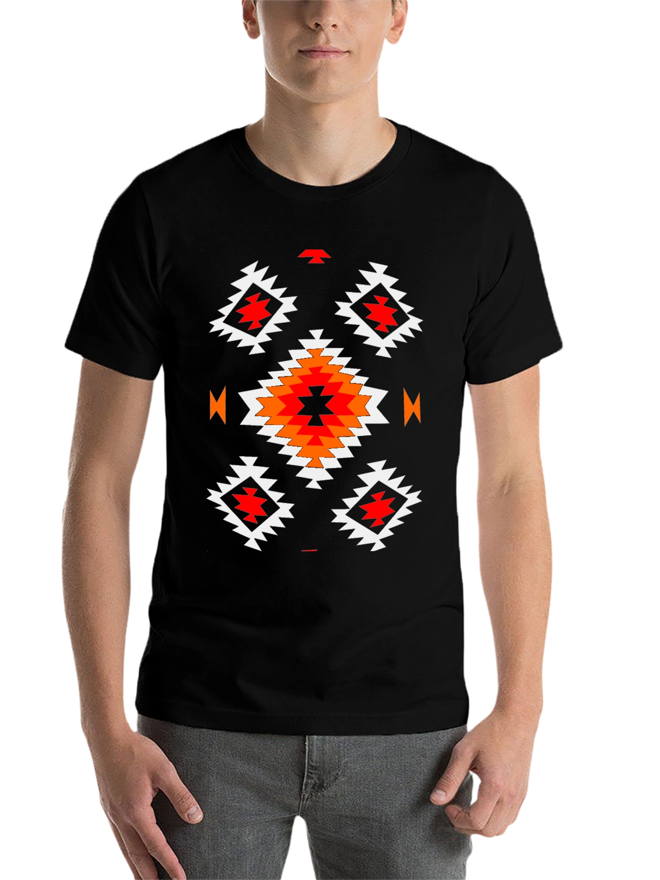 Black Aztec Pattern Black T-Shirt - Mens Casual Tee view 7