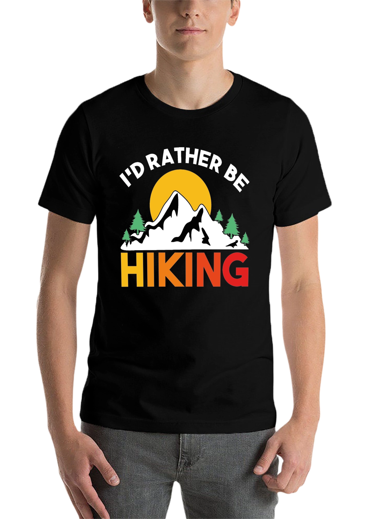 Black I'd Rather Be Hiking T-Shirt Mountain Nature view 7
