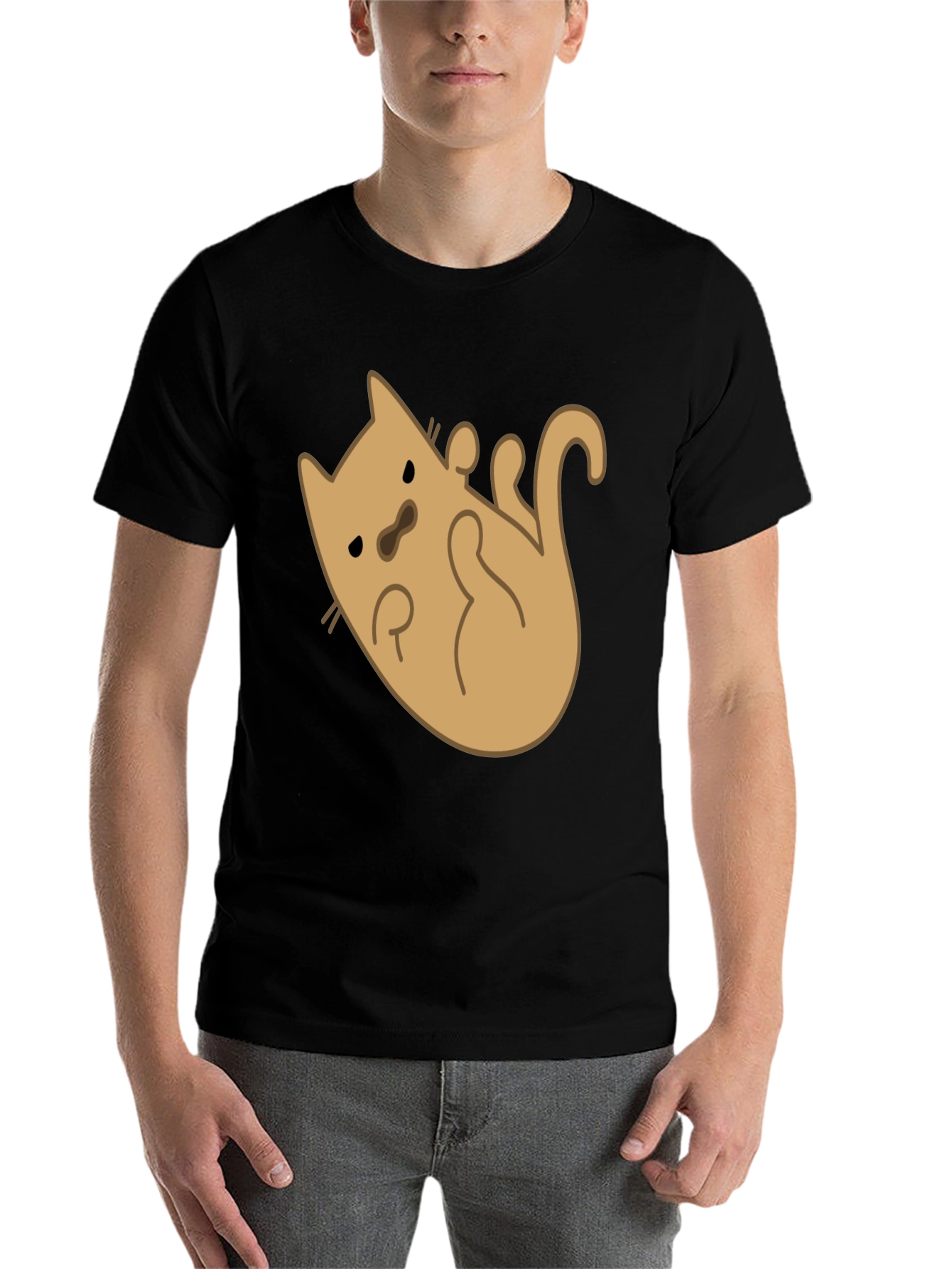 Black Cute Cat Cartoon Graphic T-Shirt - Black Cotton Tee view 7