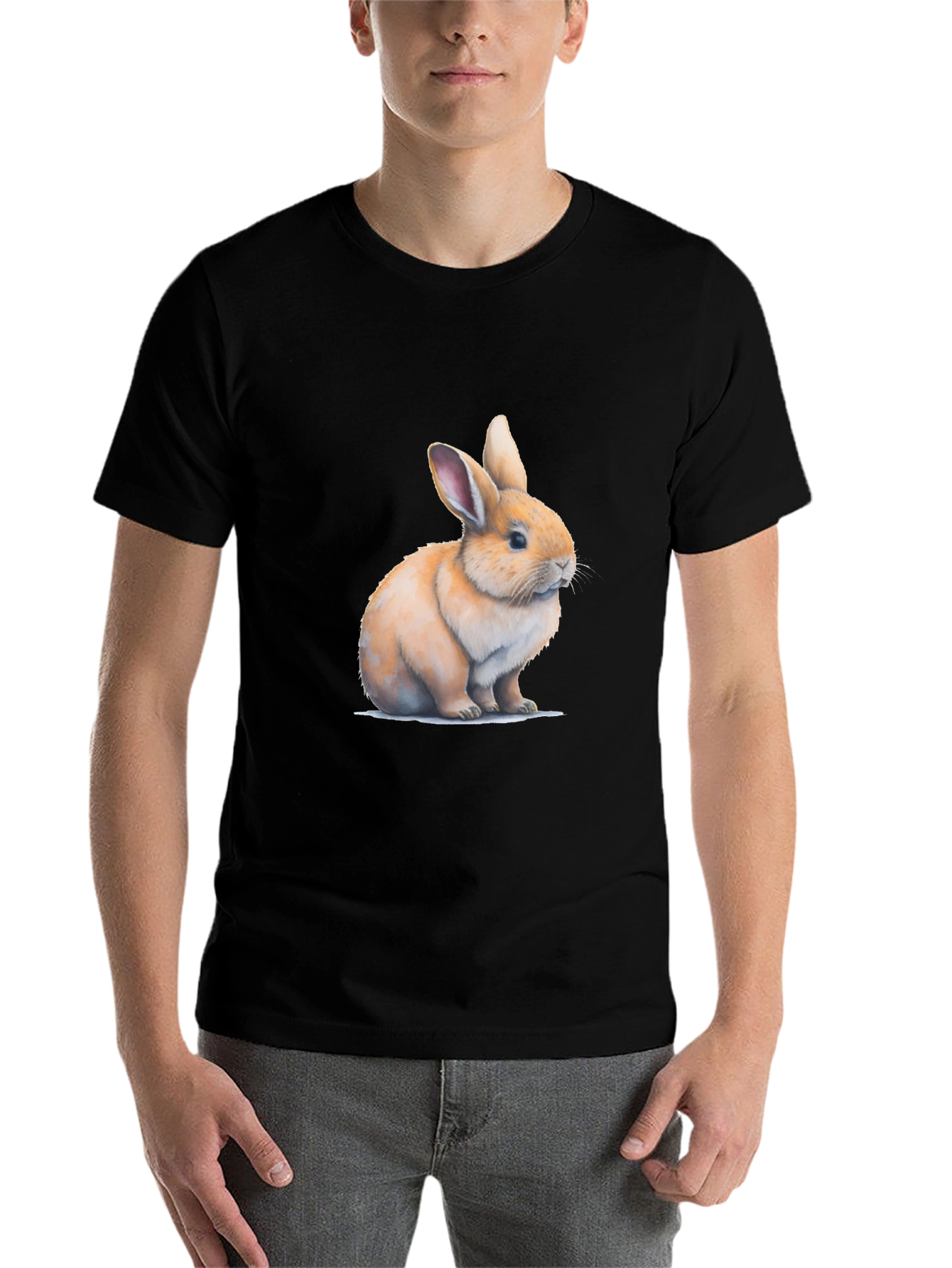 Cute Bunny Graphic Black T-Shirt - 7