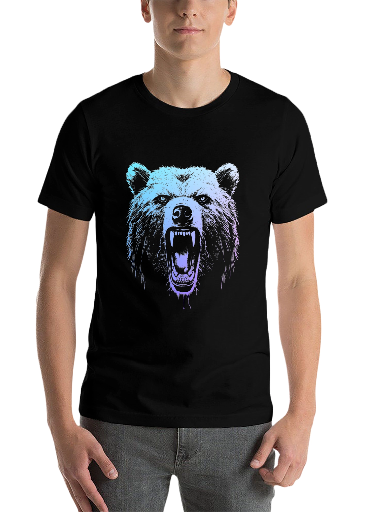 Black Men's Bear Graphic T-Shirt - Black view 7