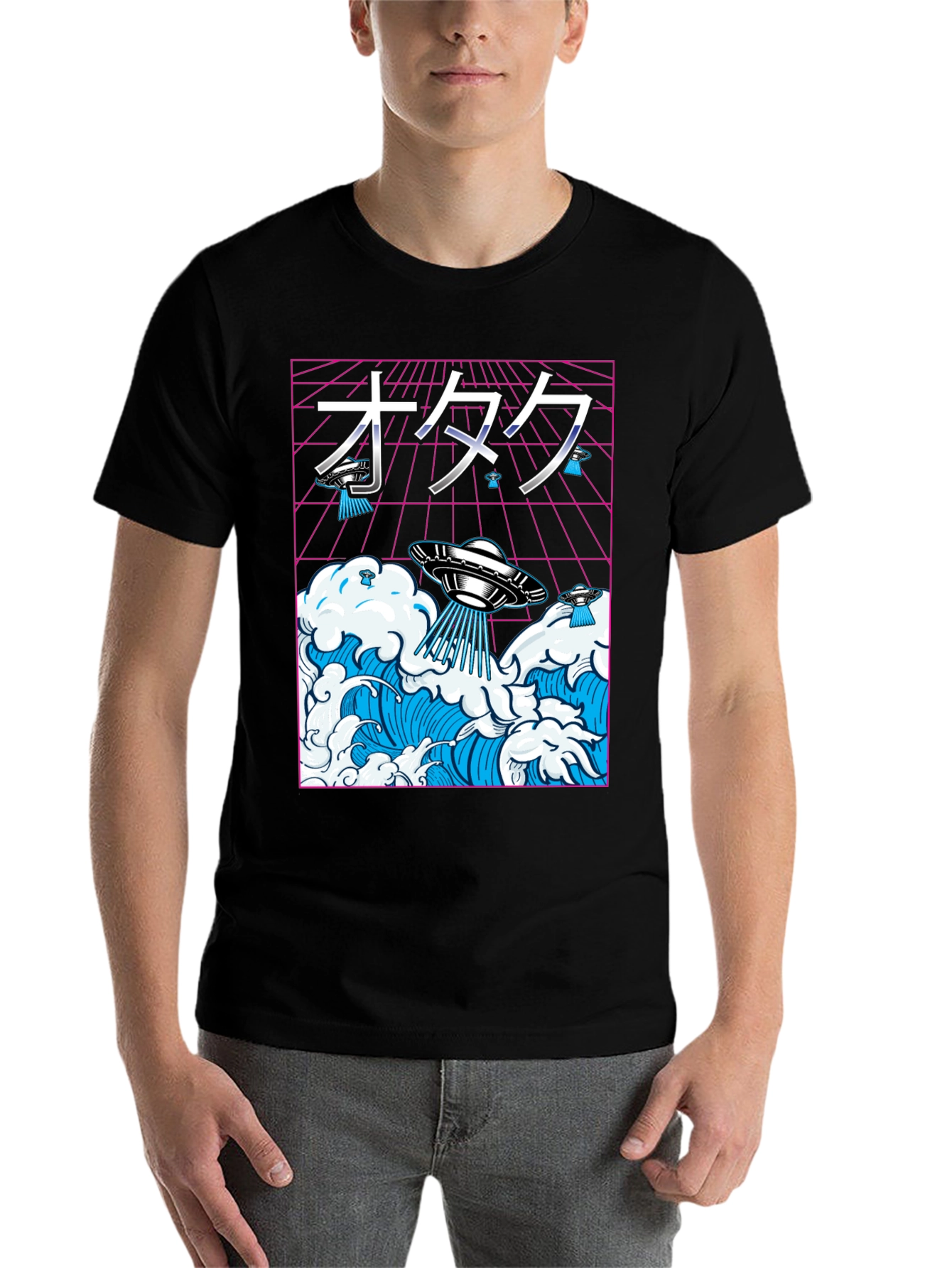 Black Otaku UFO Waves Graphic Tee view 7