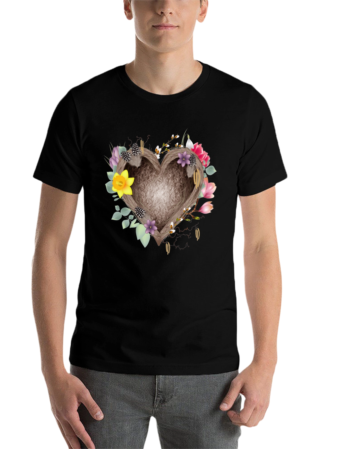 Black Floral Heart Nest Tee - Stylish Comfort view 7