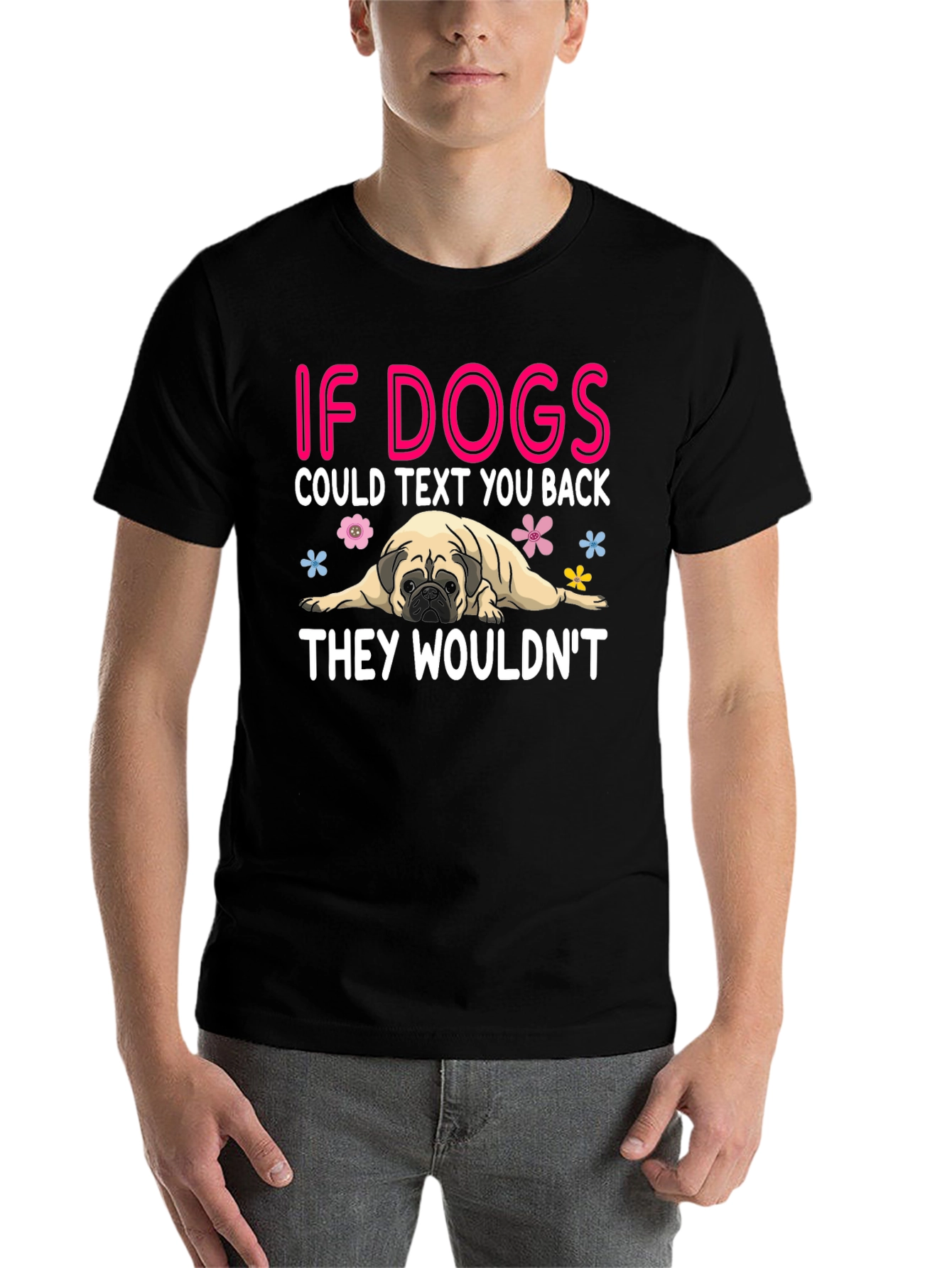 Black Funny Dog T-Shirt - If Dogs Could Text view 7